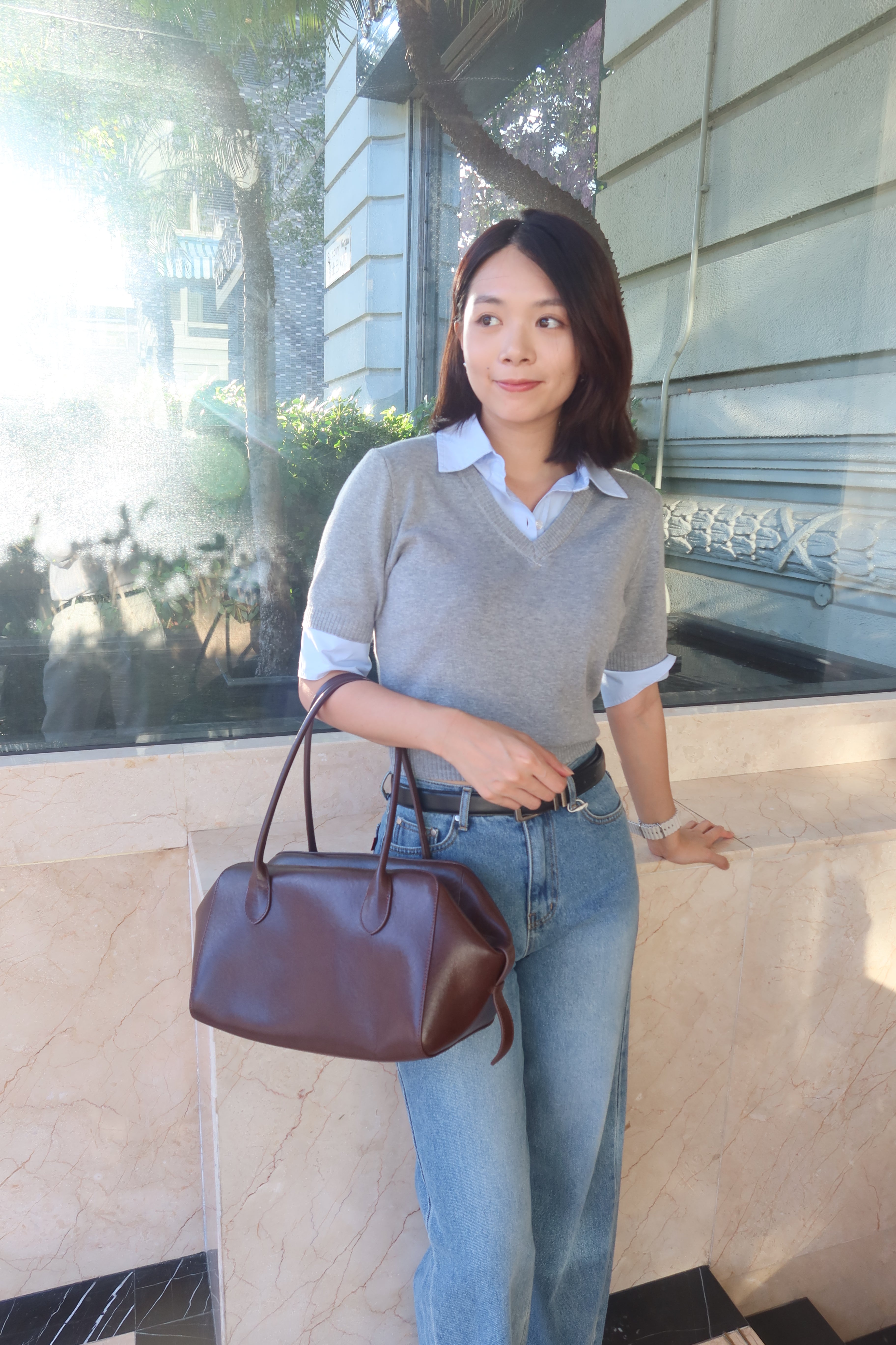 【LE ZANS BRAND COLLECTION】 Brown leather large-capacity handbag (Leather) [B0015]