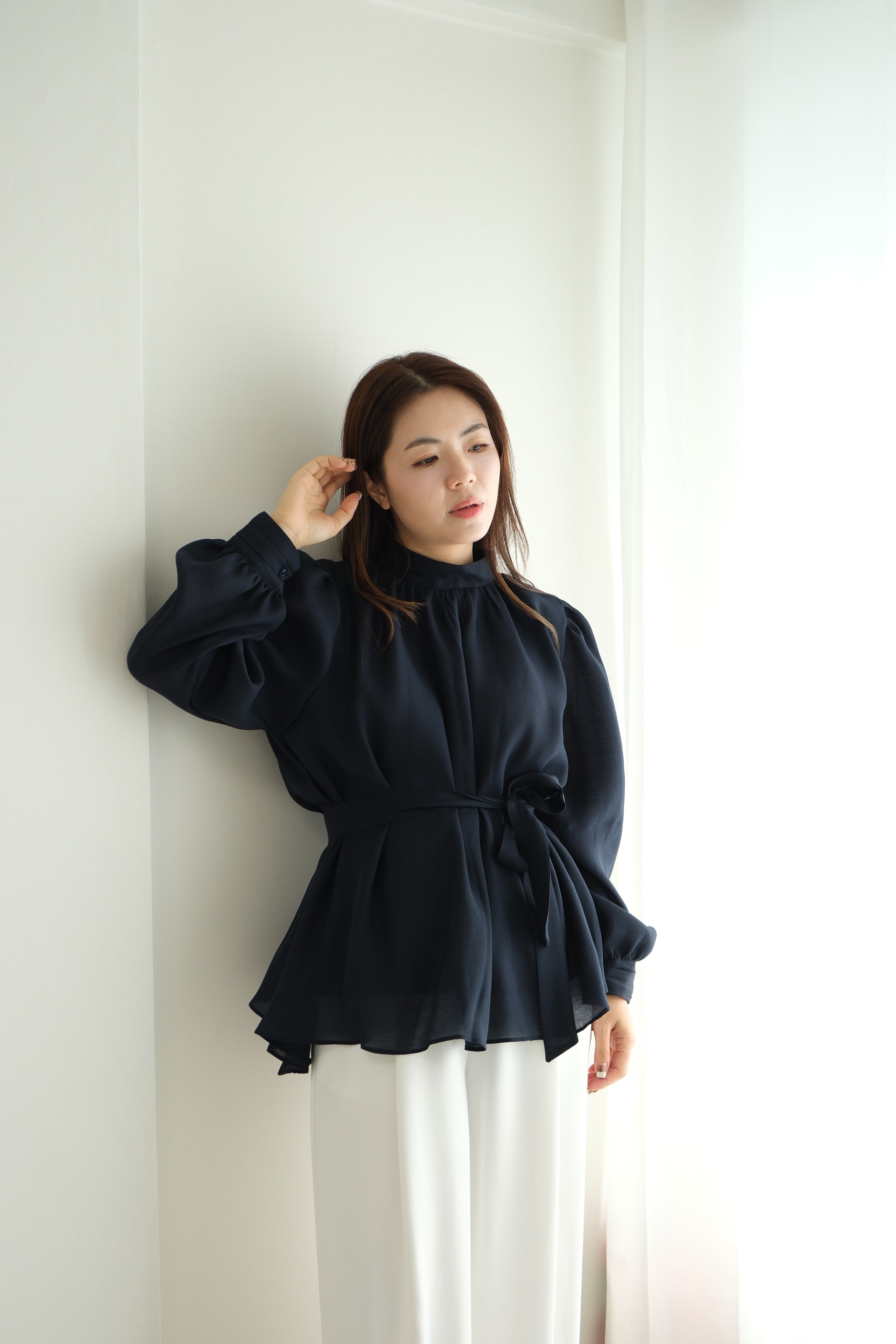 Silken Sheer Waist Tie Blouse [T0241]