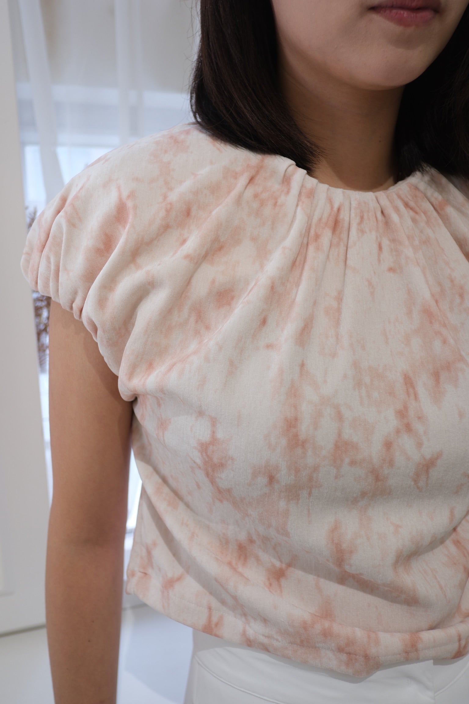 Pleat & Print Short Sleeve Blouse [T0246]