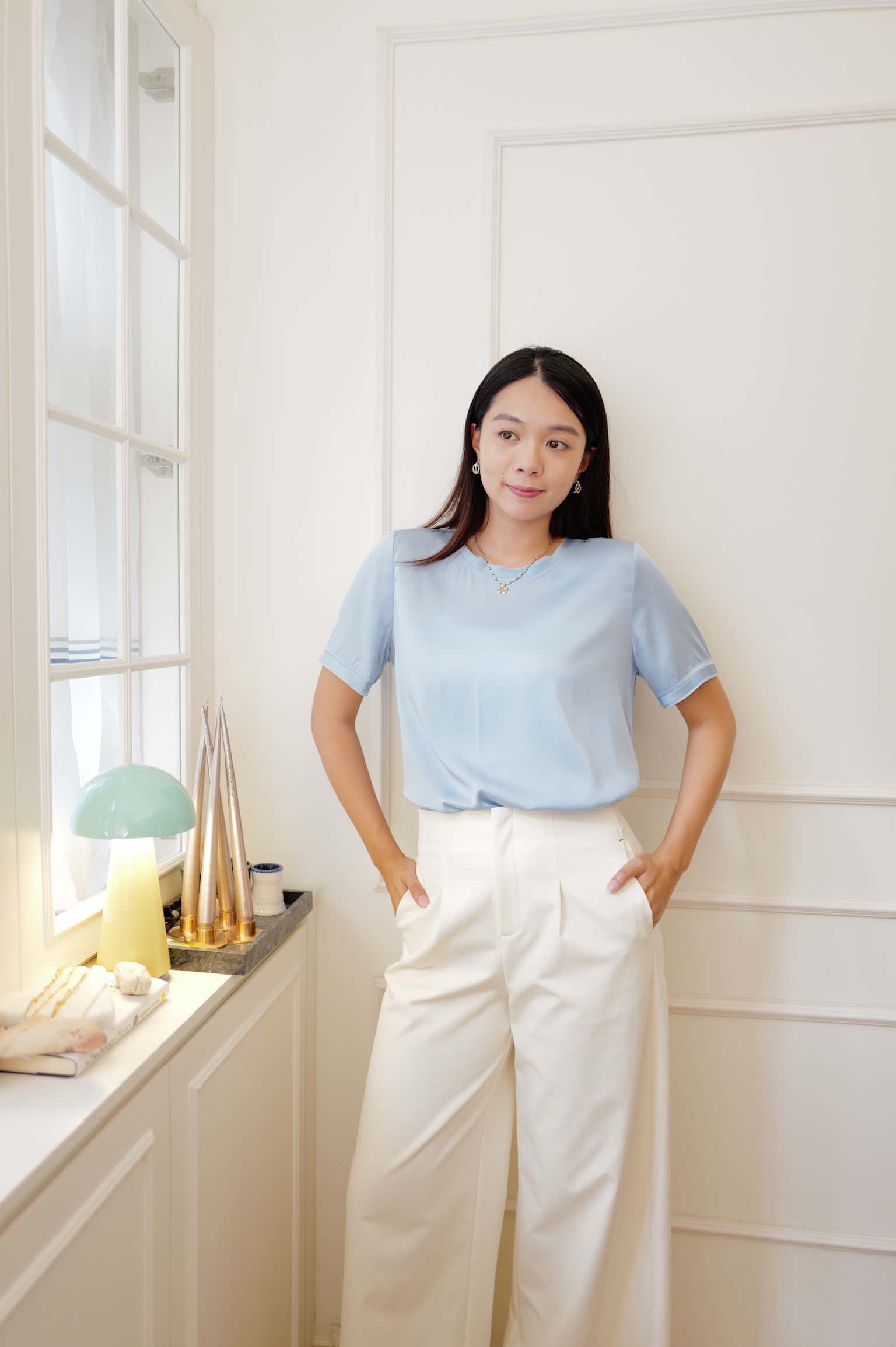 【LE ZANS PRIVÉ】 Pure Silk Gathered Short-Sleeve Top (100%Silk)[T0306]