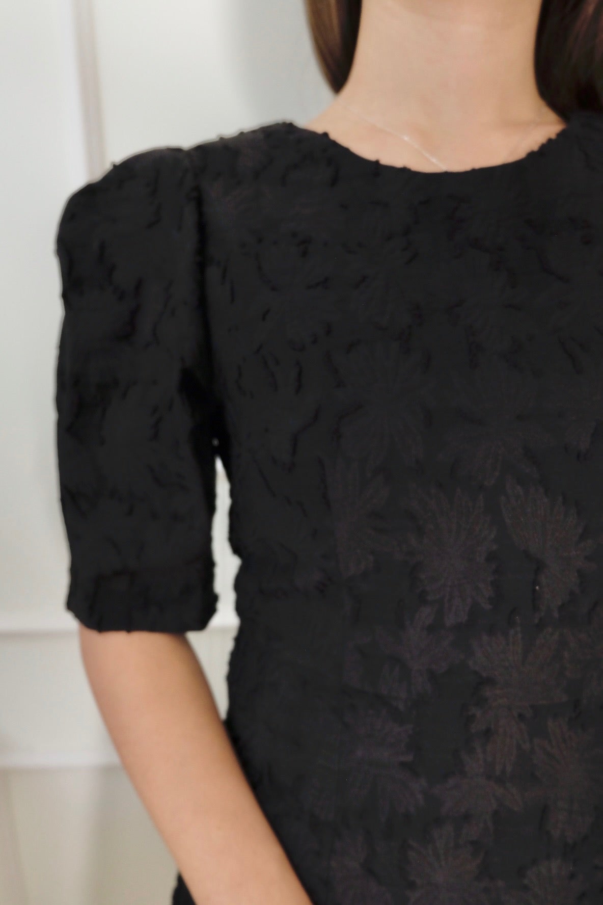 Embossed Black Princess Sleeve Dress [OPS0075]