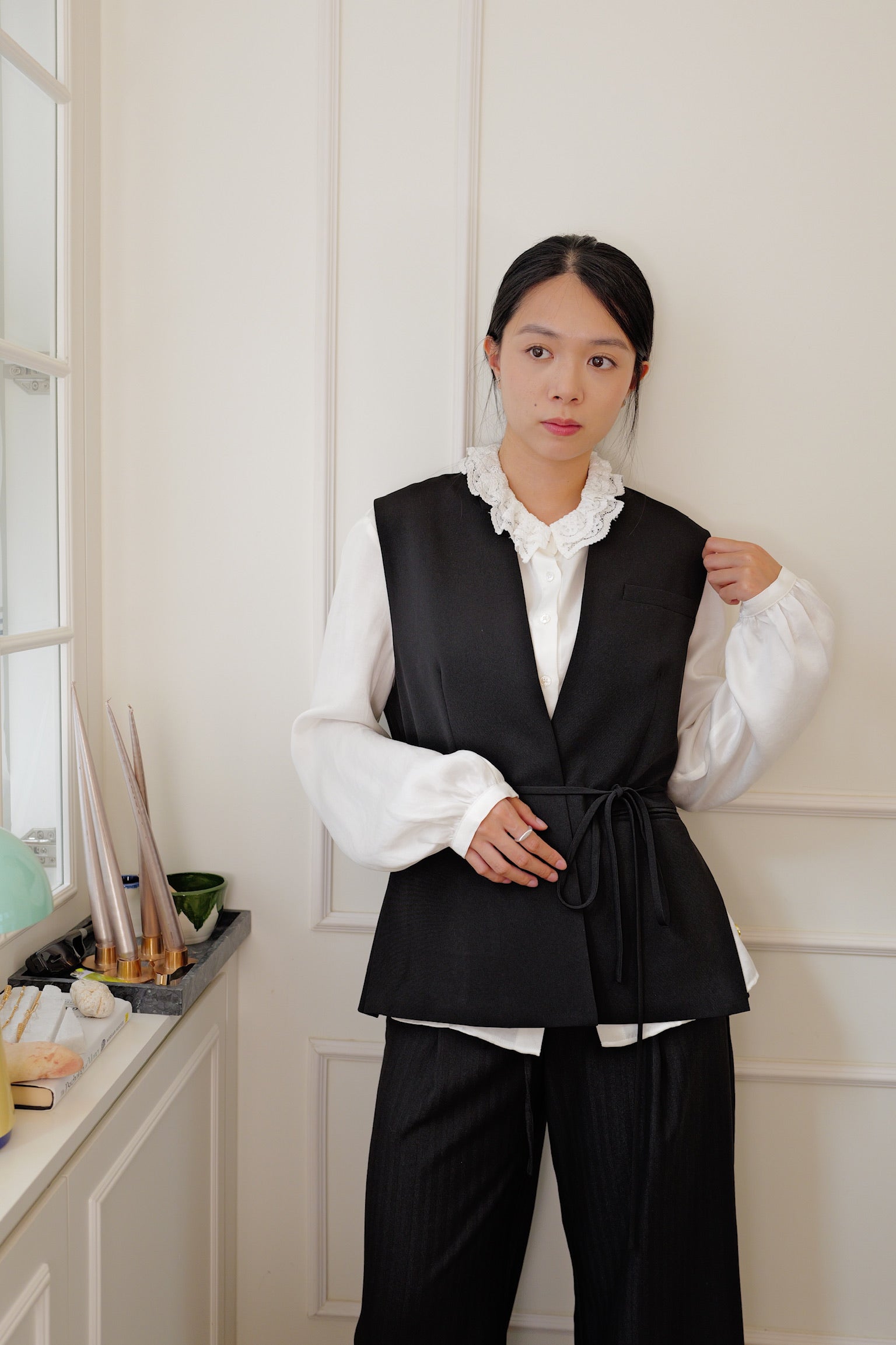 【LE ZANS PRIVÉ】Minimalist Tailored Belted Vest[J0145]