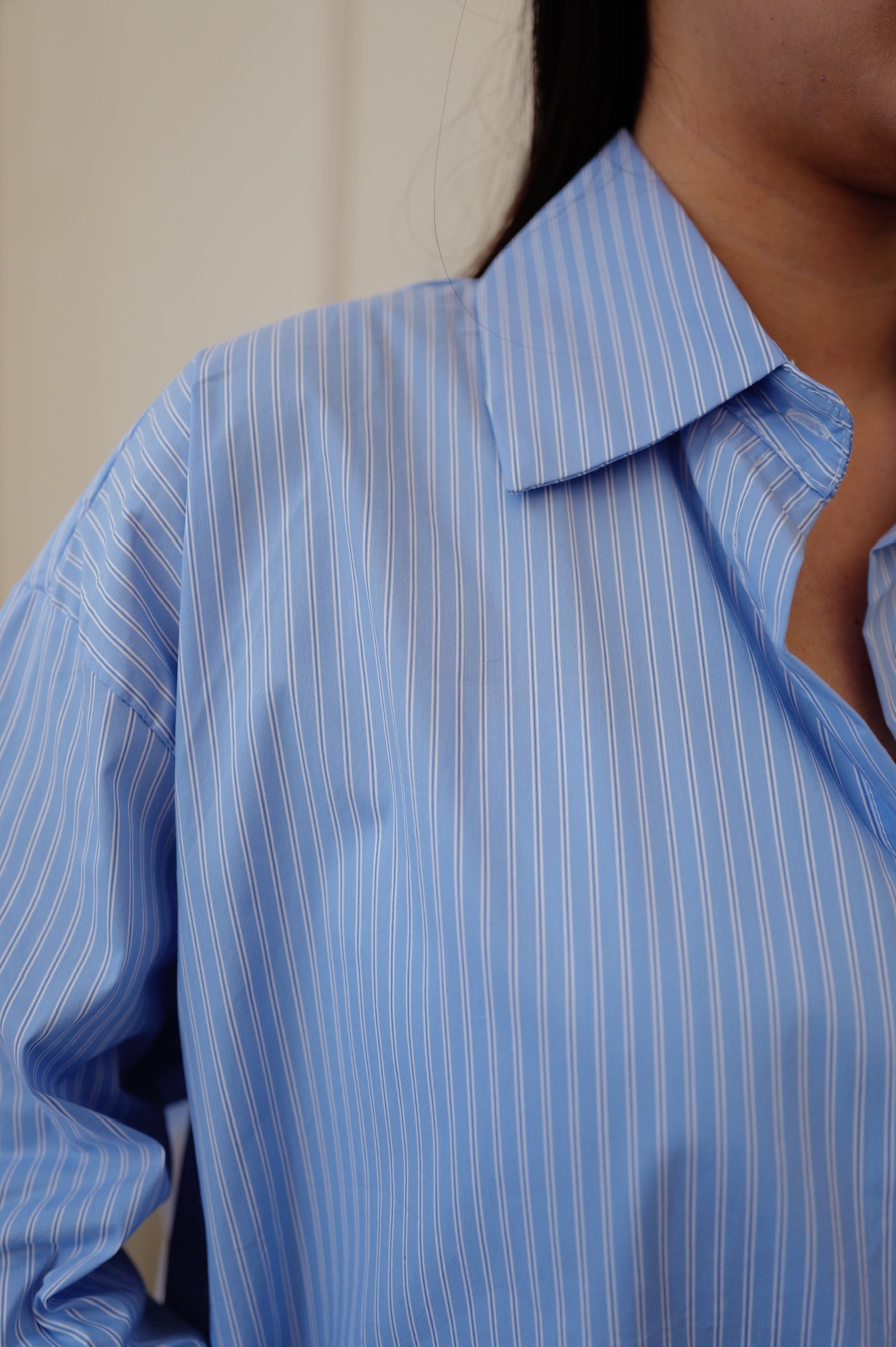 【LE ZANS BRAND COLLECTION】Relaxed Pointed-Collar Striped Button-Down Cover-Up [J0144]