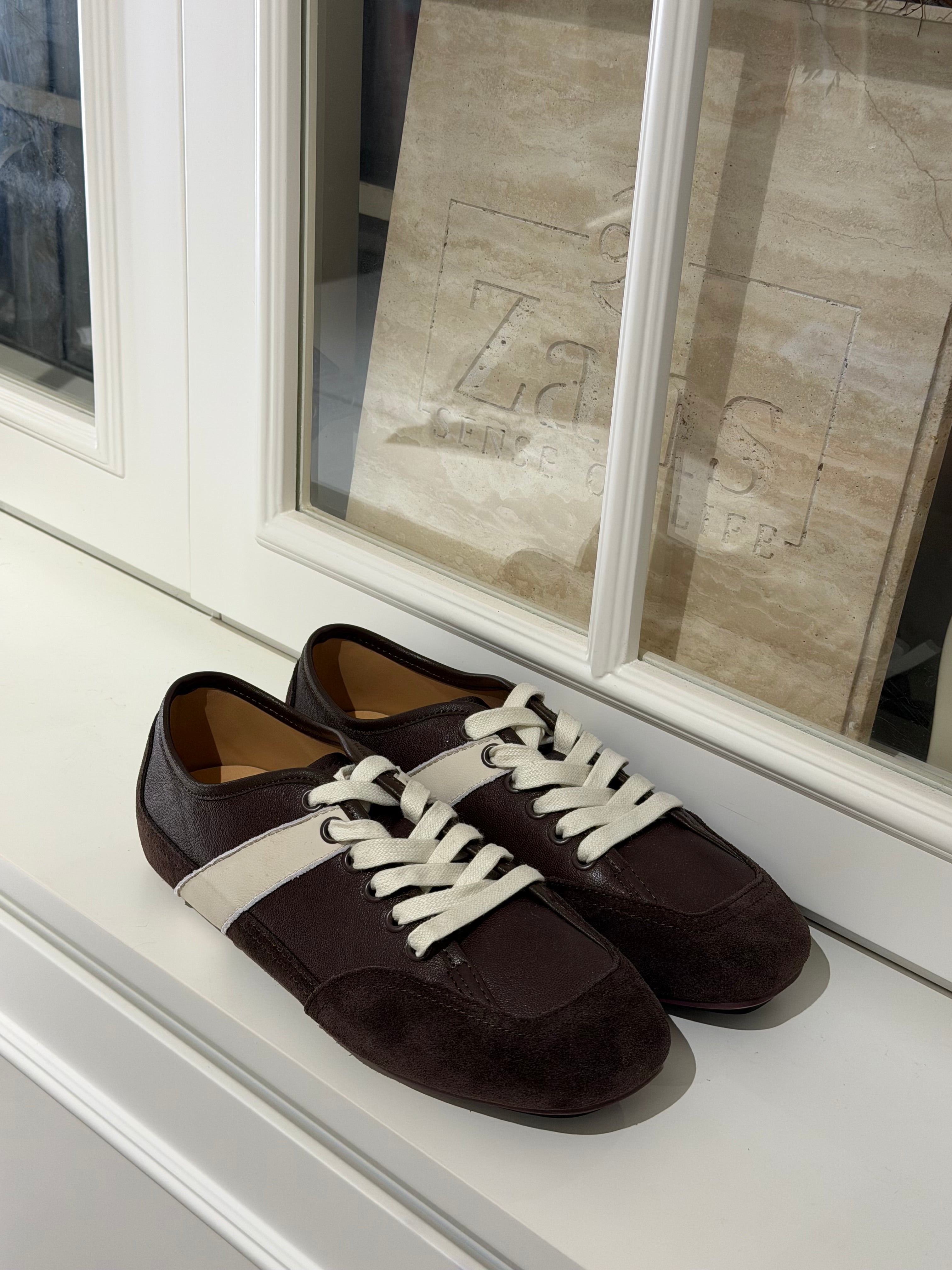 【LE ZANS BRAND COLLECTION】 Brown and White colorblock sneakers (Leather) [S0027]