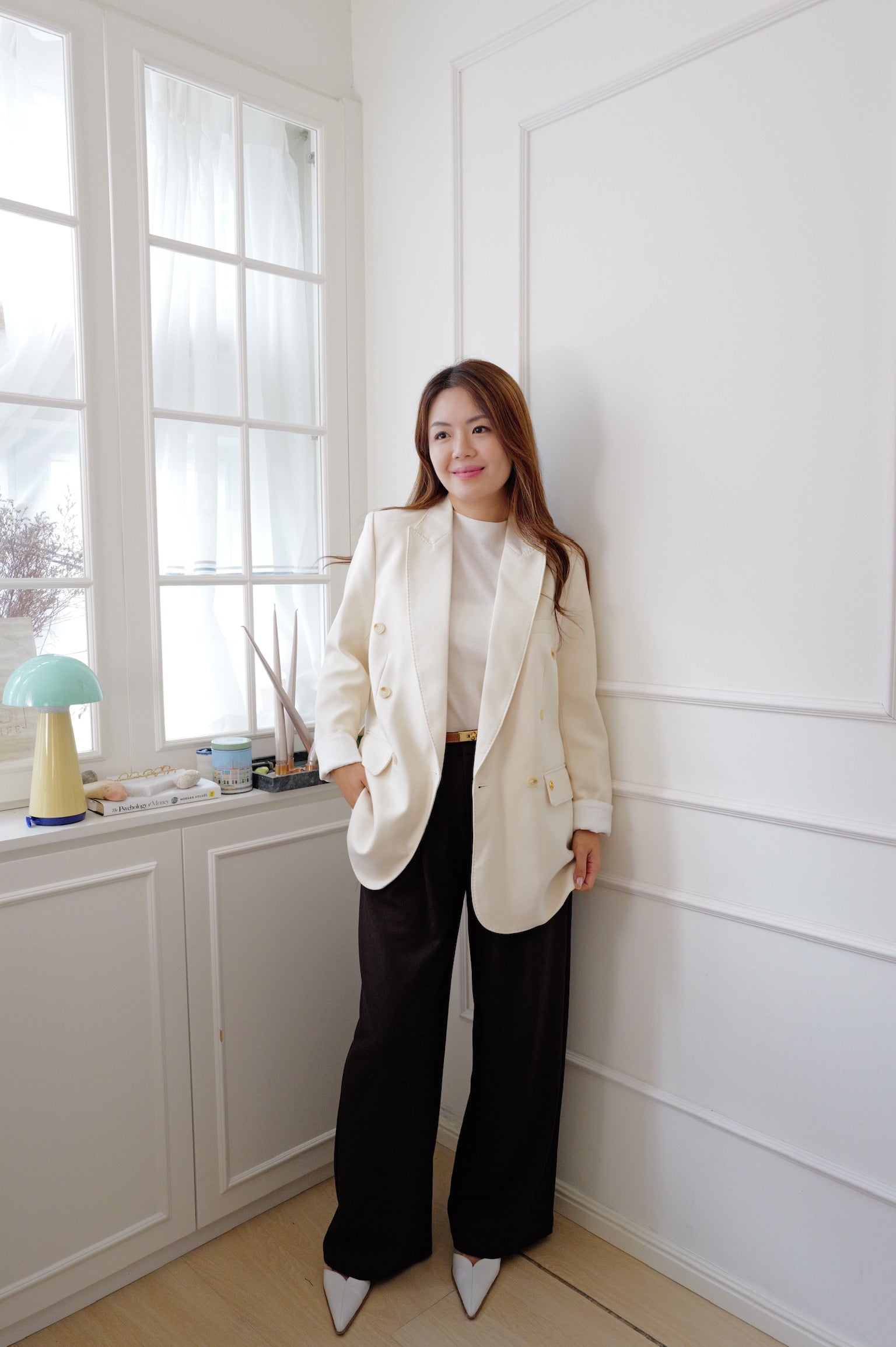 【LE ZANS PRIVÉ】Oversized Double-Breasted Blazer (59%wool,12%Silk) [J0147]