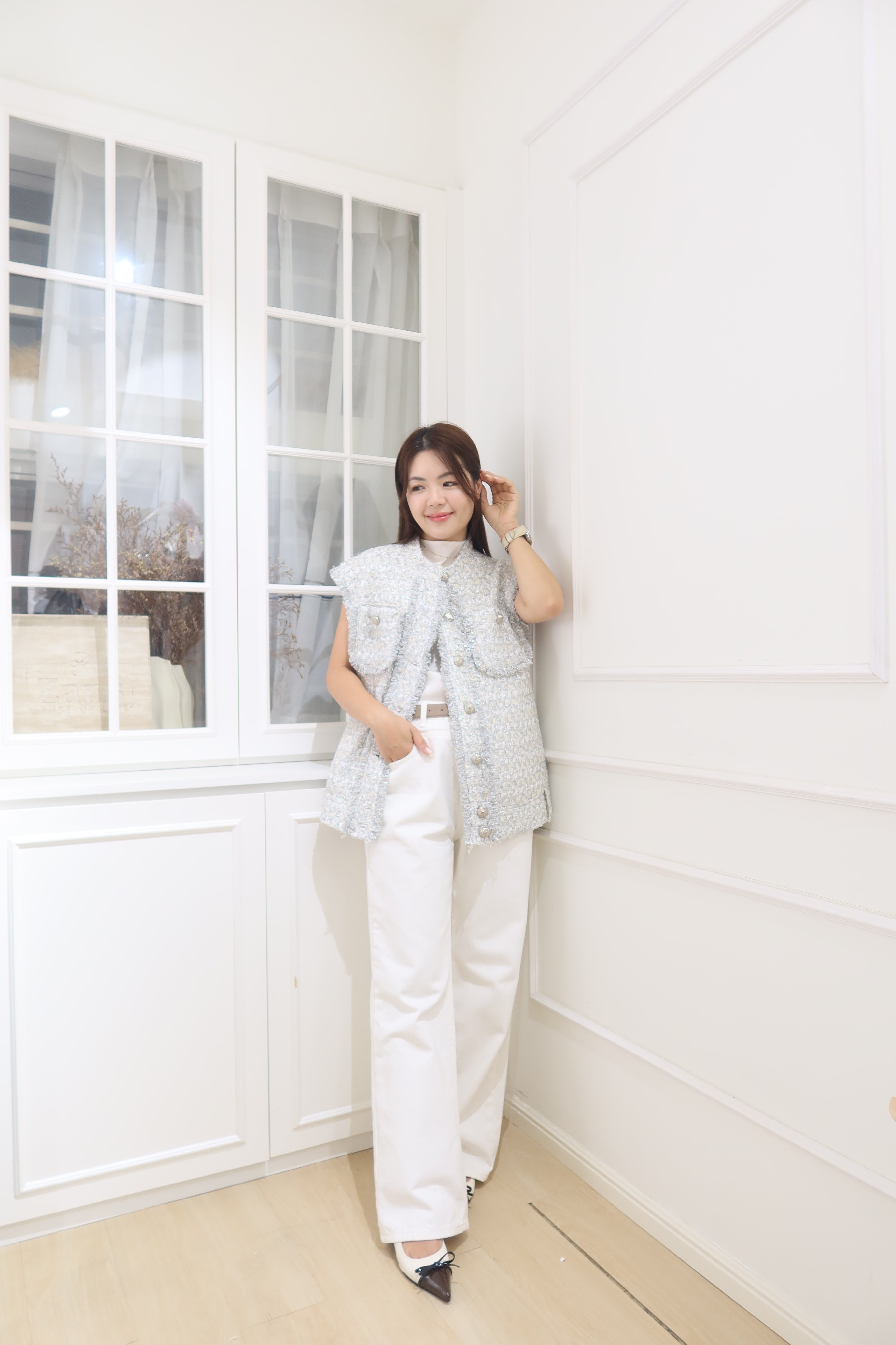 Grey Elegance Tweed Vest [J0115]