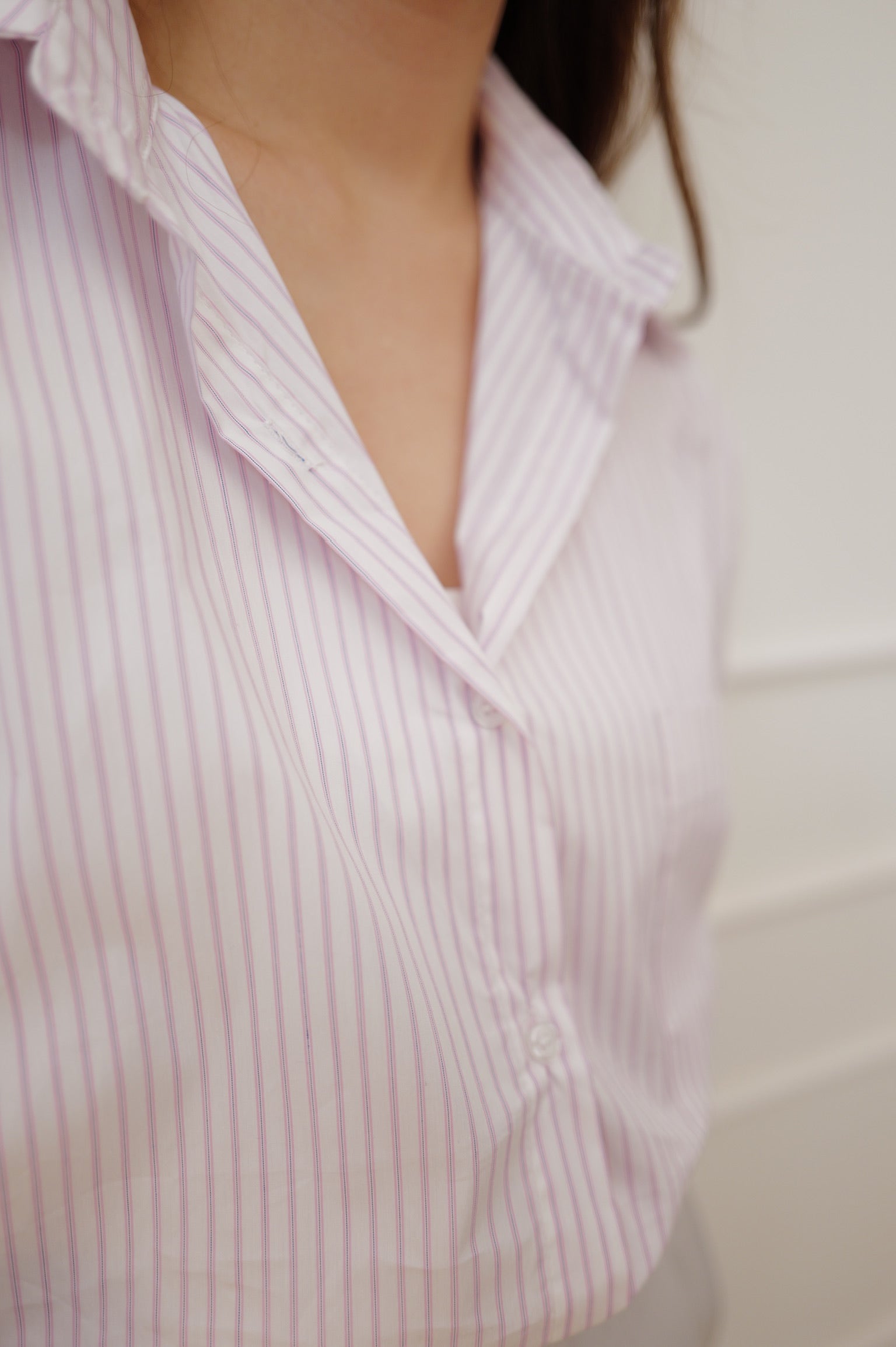 【LE ZANS BRAND COLLECTION】Relaxed Pointed-Collar Striped Button-Down Cover-Up [J0144]