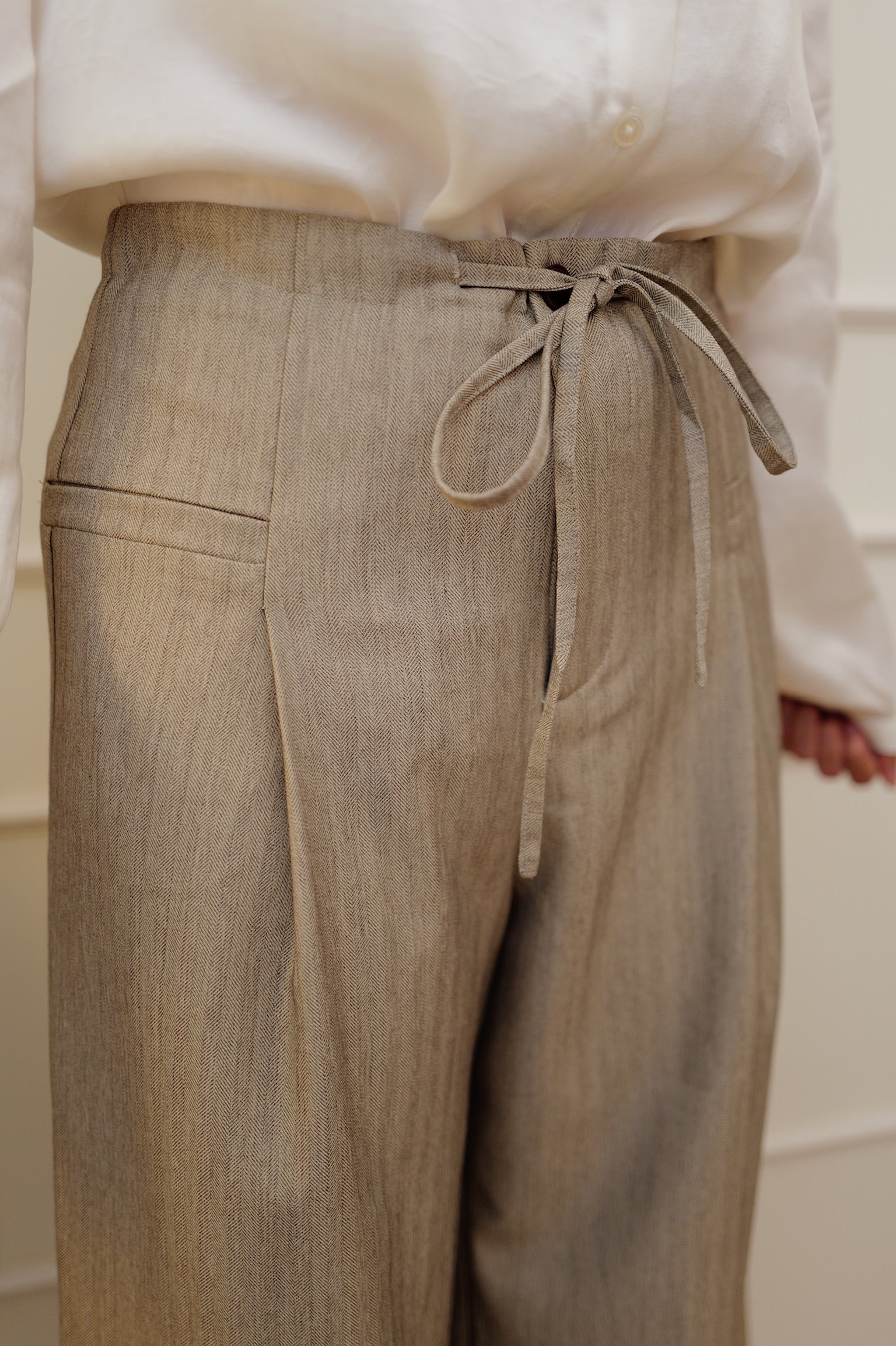 【LE ZANS BRAND COLLECTION】French Chic High-Waisted Wide-Leg Trousers with Sash [PT0097]