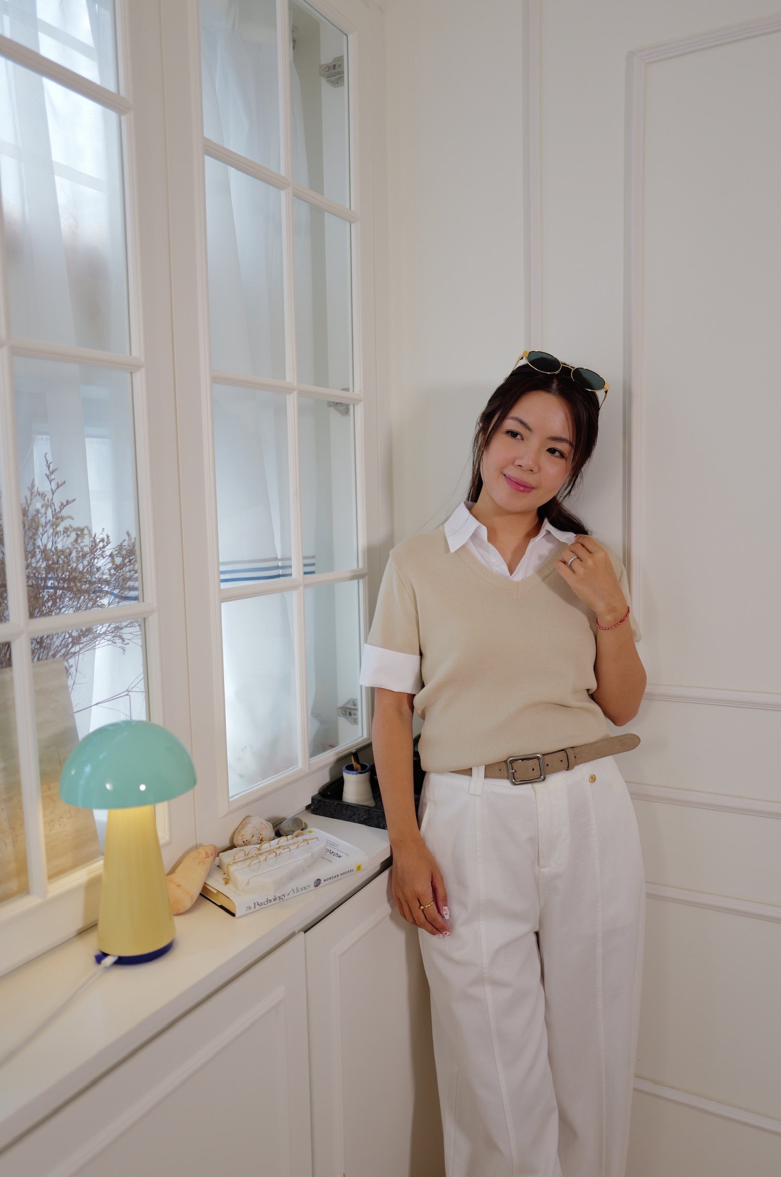 Smart Casual Layered Shirt-Collar Knit Blouse [T0291]