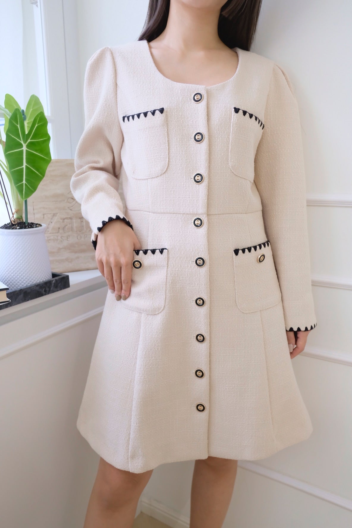 Color Block Button Front Dress [OPS0095]