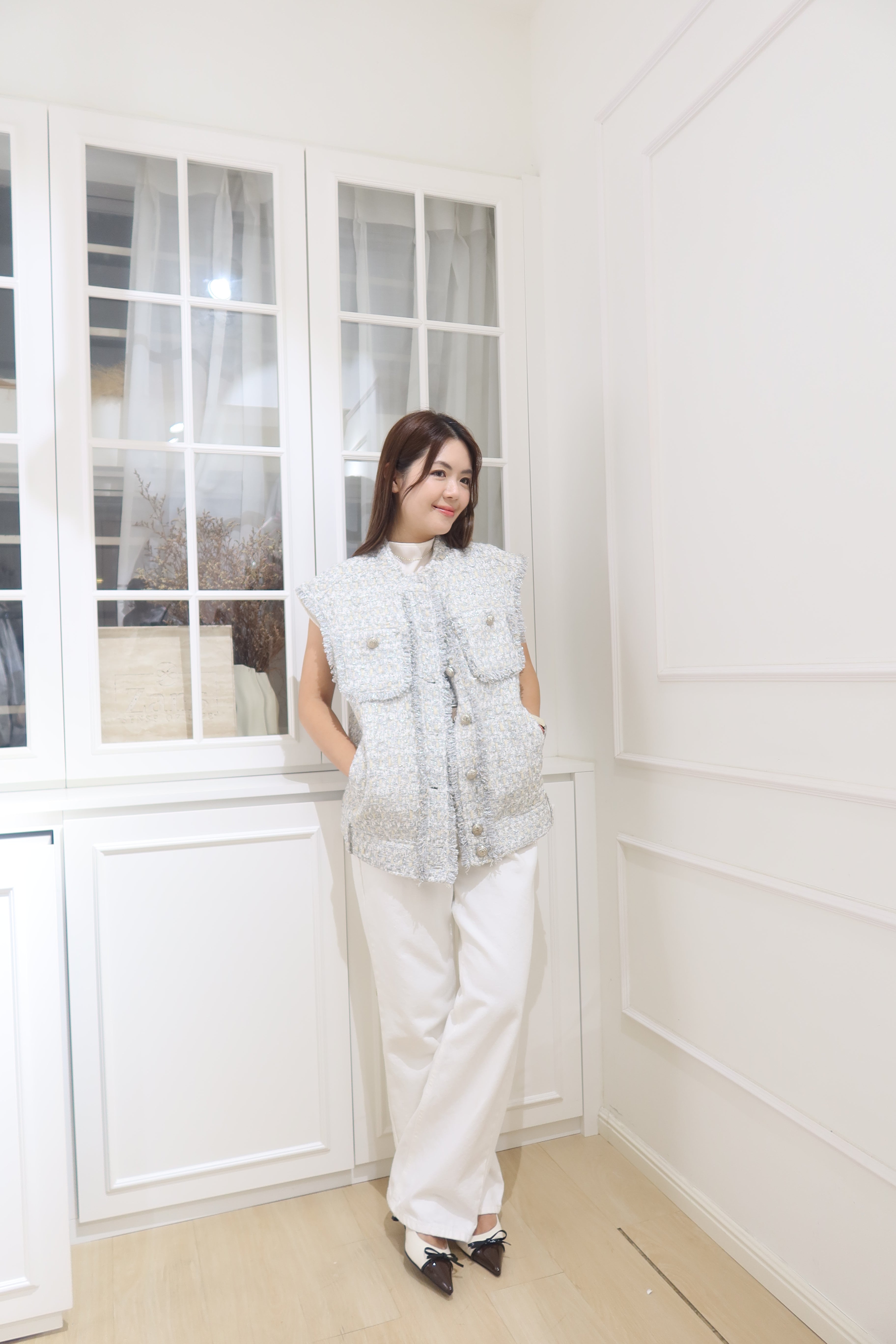 Grey Elegance Tweed Vest [J0115]