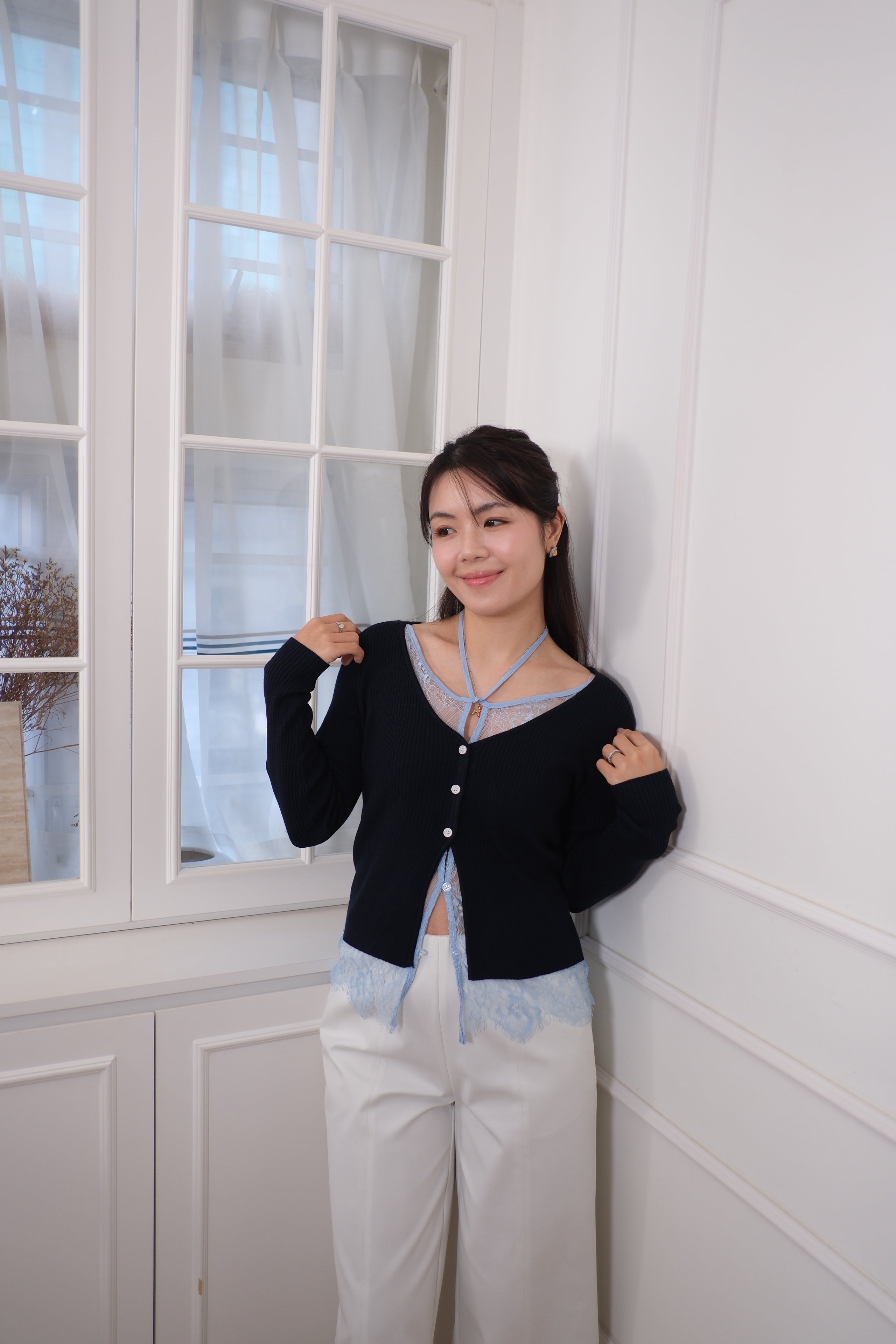 Lace Trim Open Cardigan [T0259]