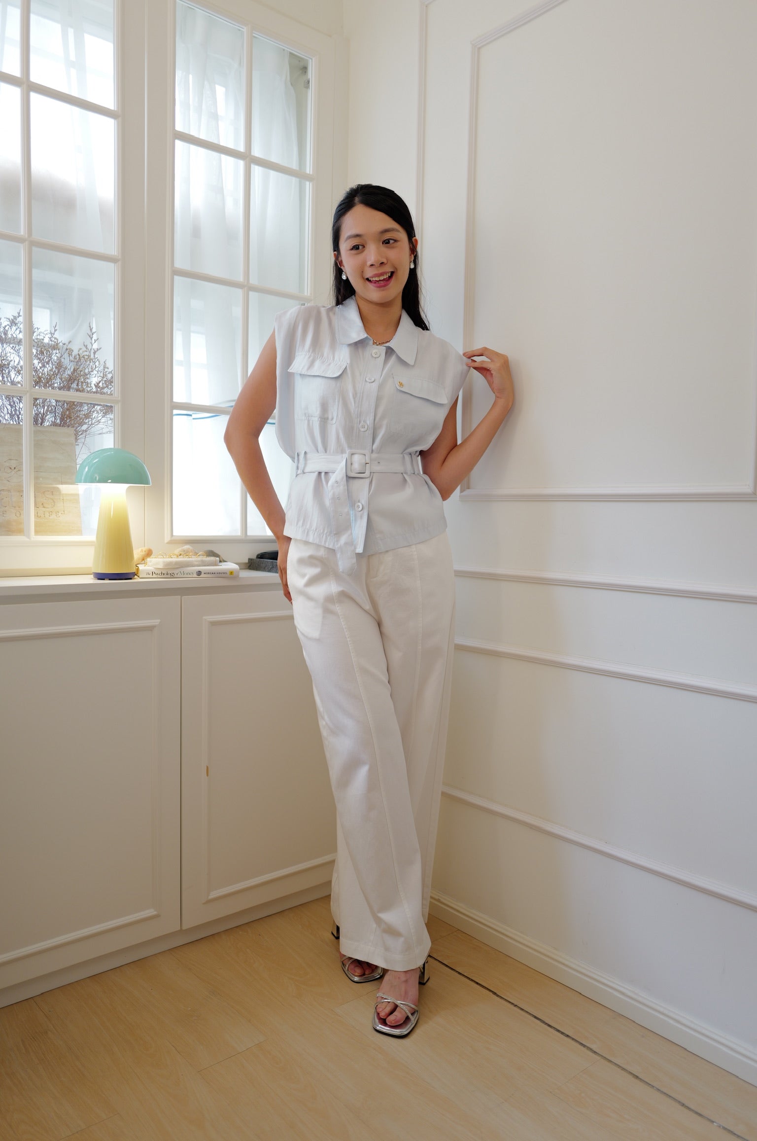 【LE ZANS BRAND COLLECTION】Pastel Sleeveless Belted Shirt [T0287]