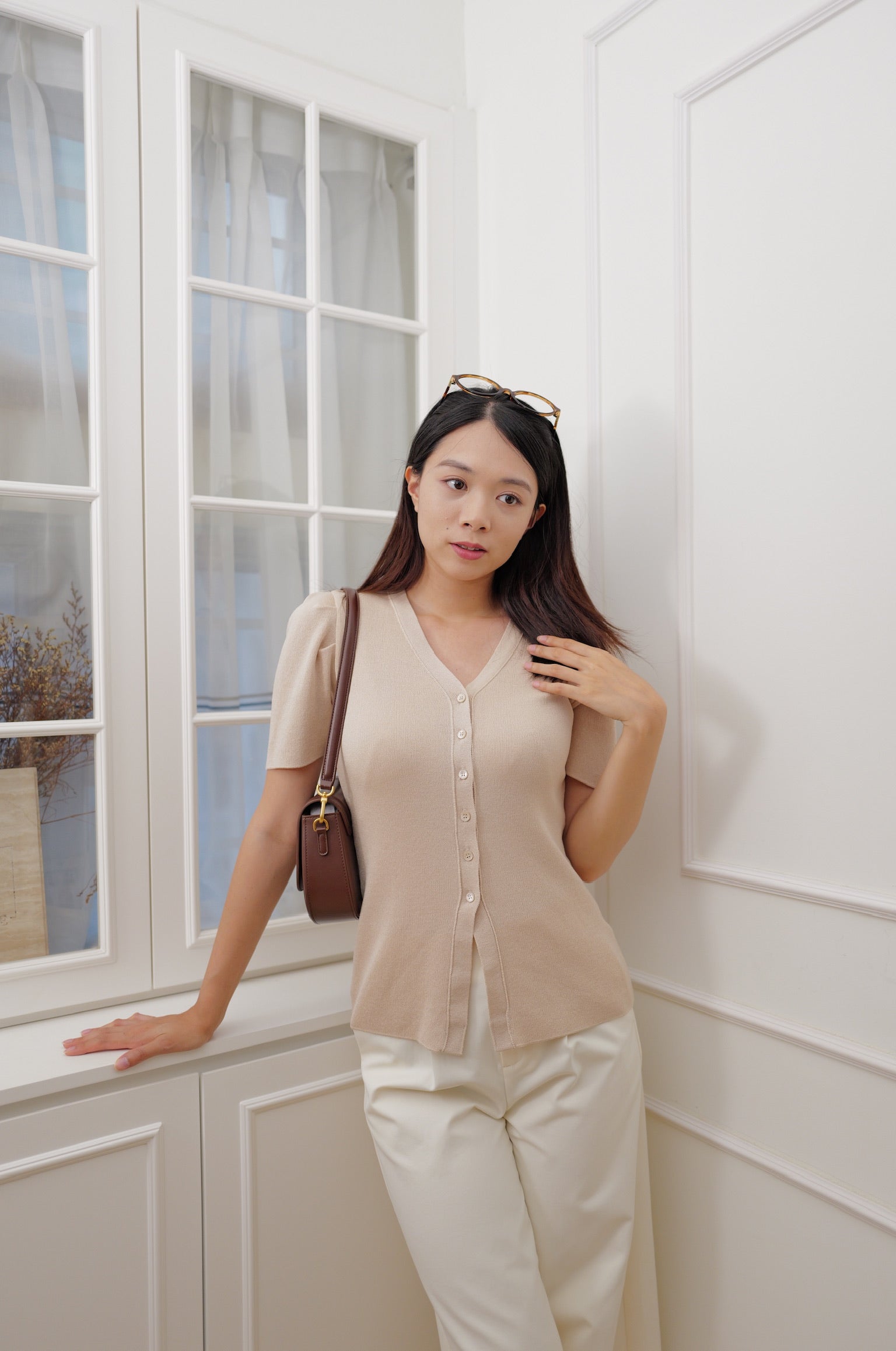 Cream Puff Sleeve Knit Cardigan [T0281]