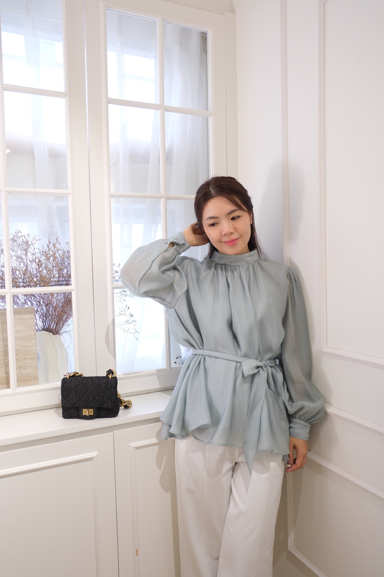 Silken Sheer Waist Tie Blouse [T0241]