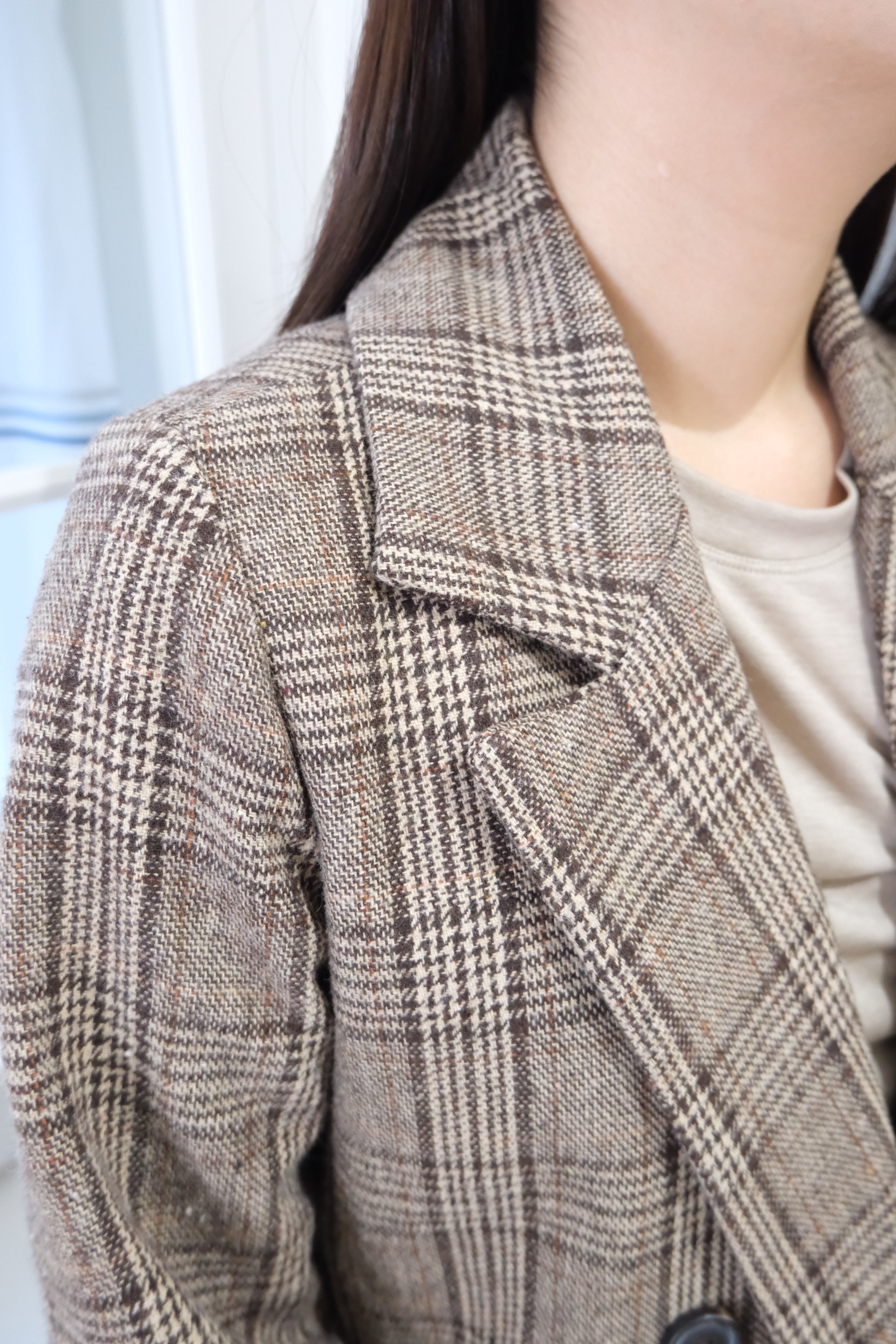 Plaid Long Double-Breasted Trench Coat [J0132]