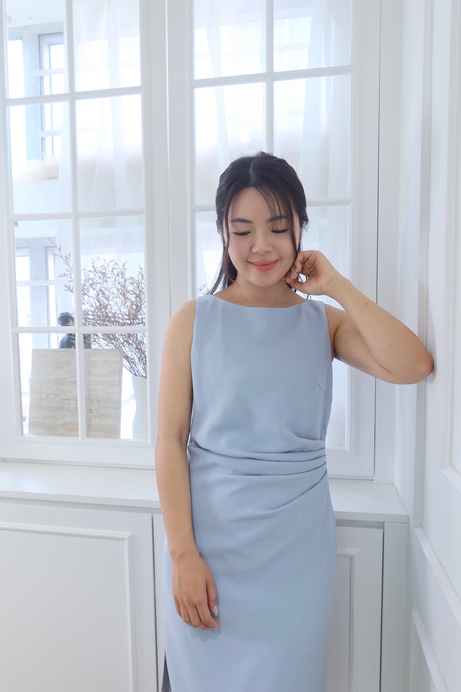 【LE ZANS BRAND COLLECTION】 Sky Blue Pleated Vest Dress [OPS0153]