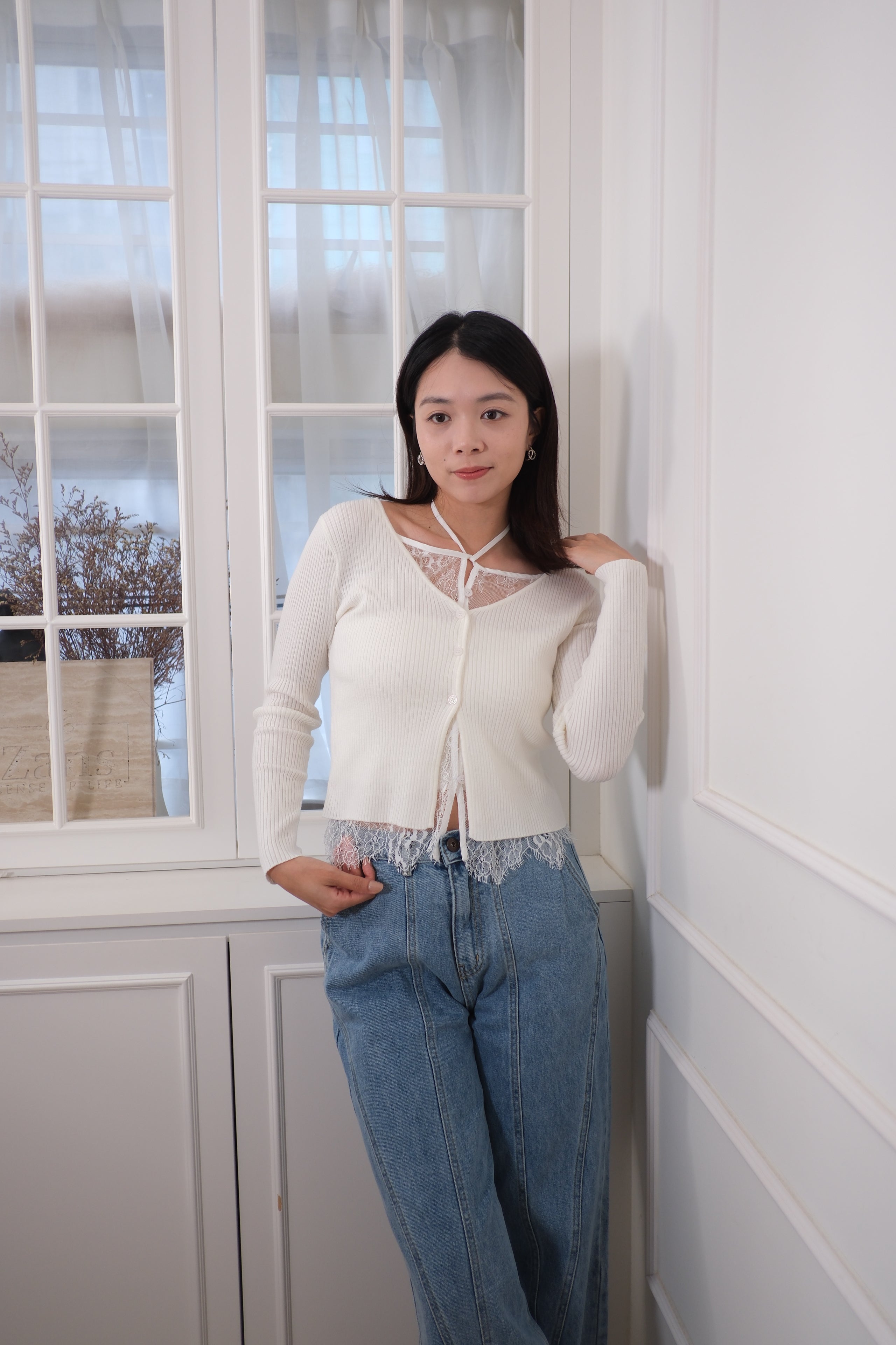 Lace Trim Open Cardigan [T0259]