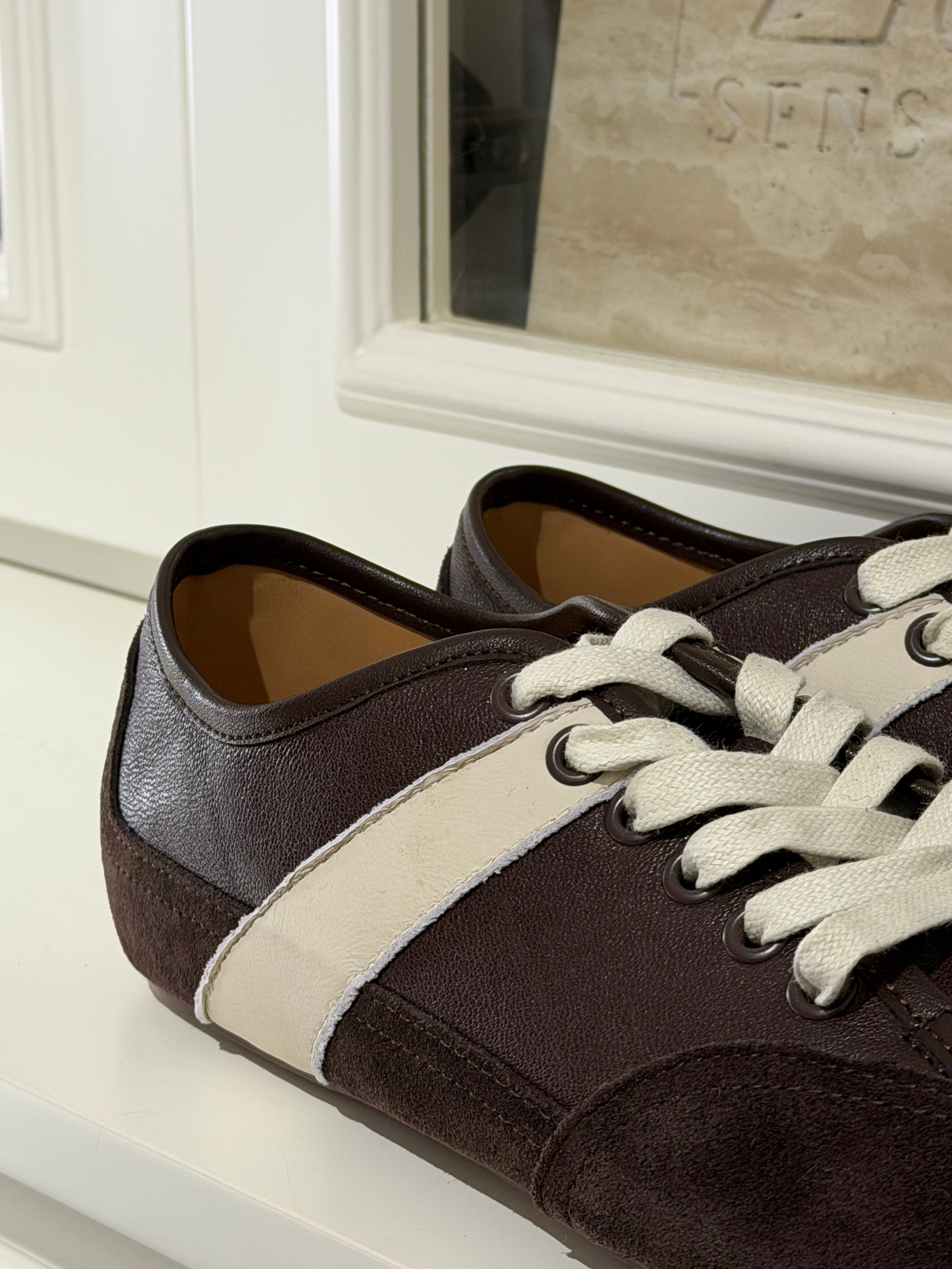 【LE ZANS BRAND COLLECTION】 Brown and White colorblock sneakers (Leather) [S0027]