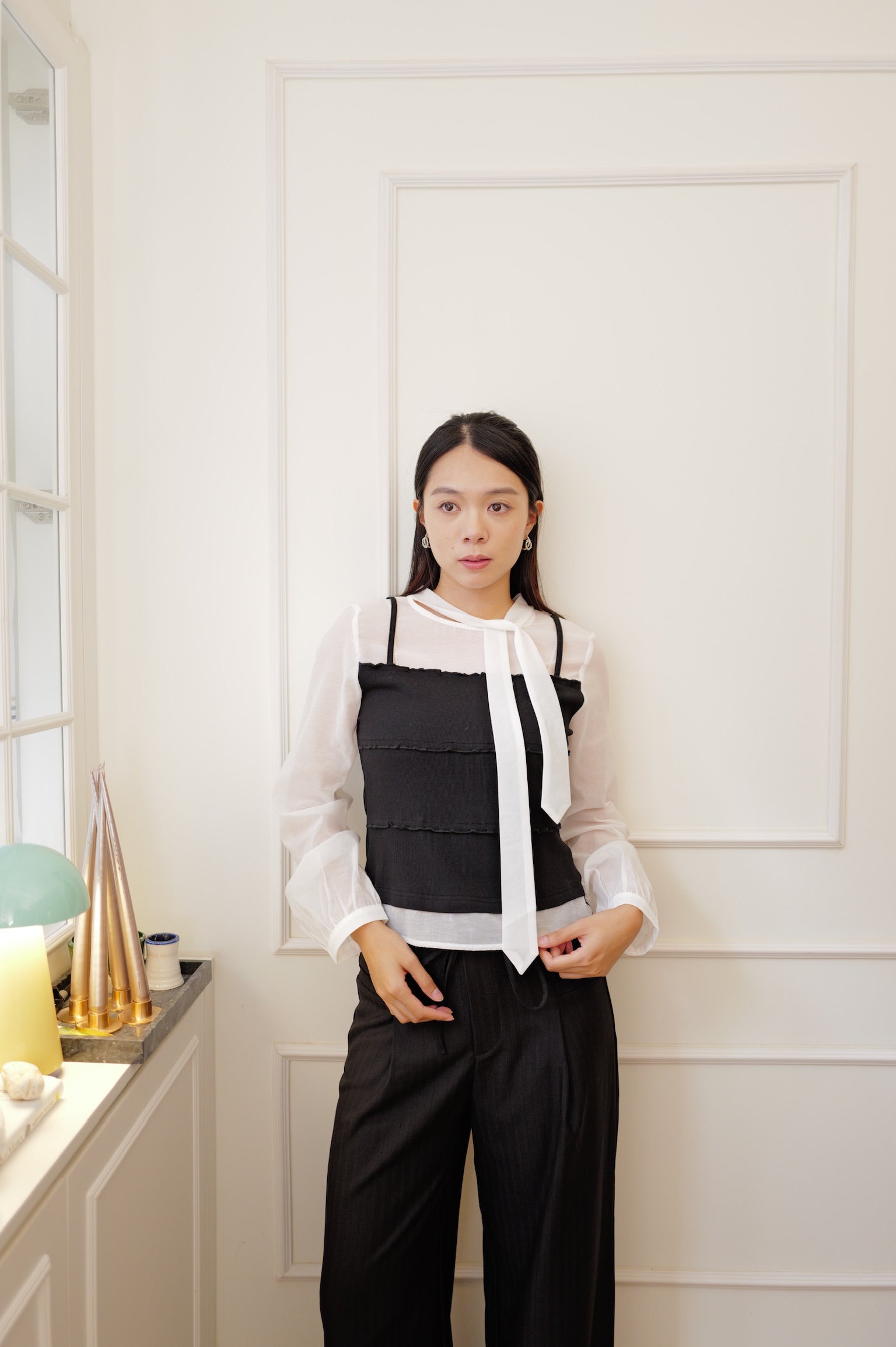 【LE ZANS BRAND COLLECTION】French Chic High-Waisted Wide-Leg Trousers with Sash [PT0097]