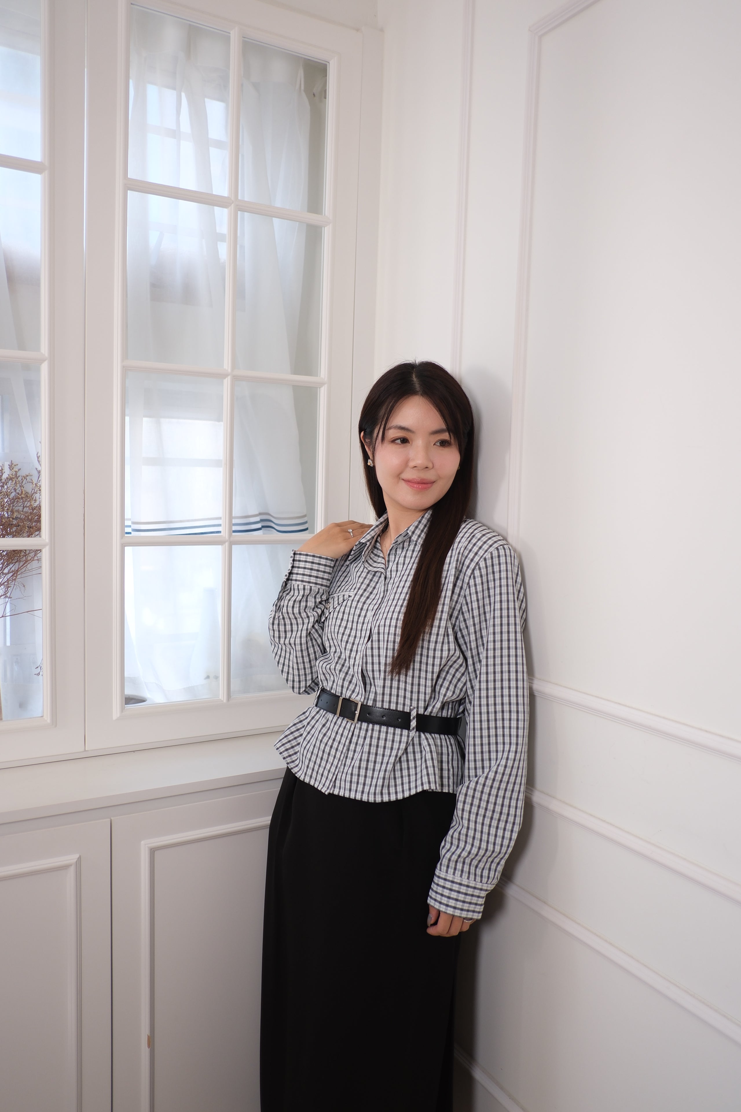 Pinstripe Belted Shirt [T0260]