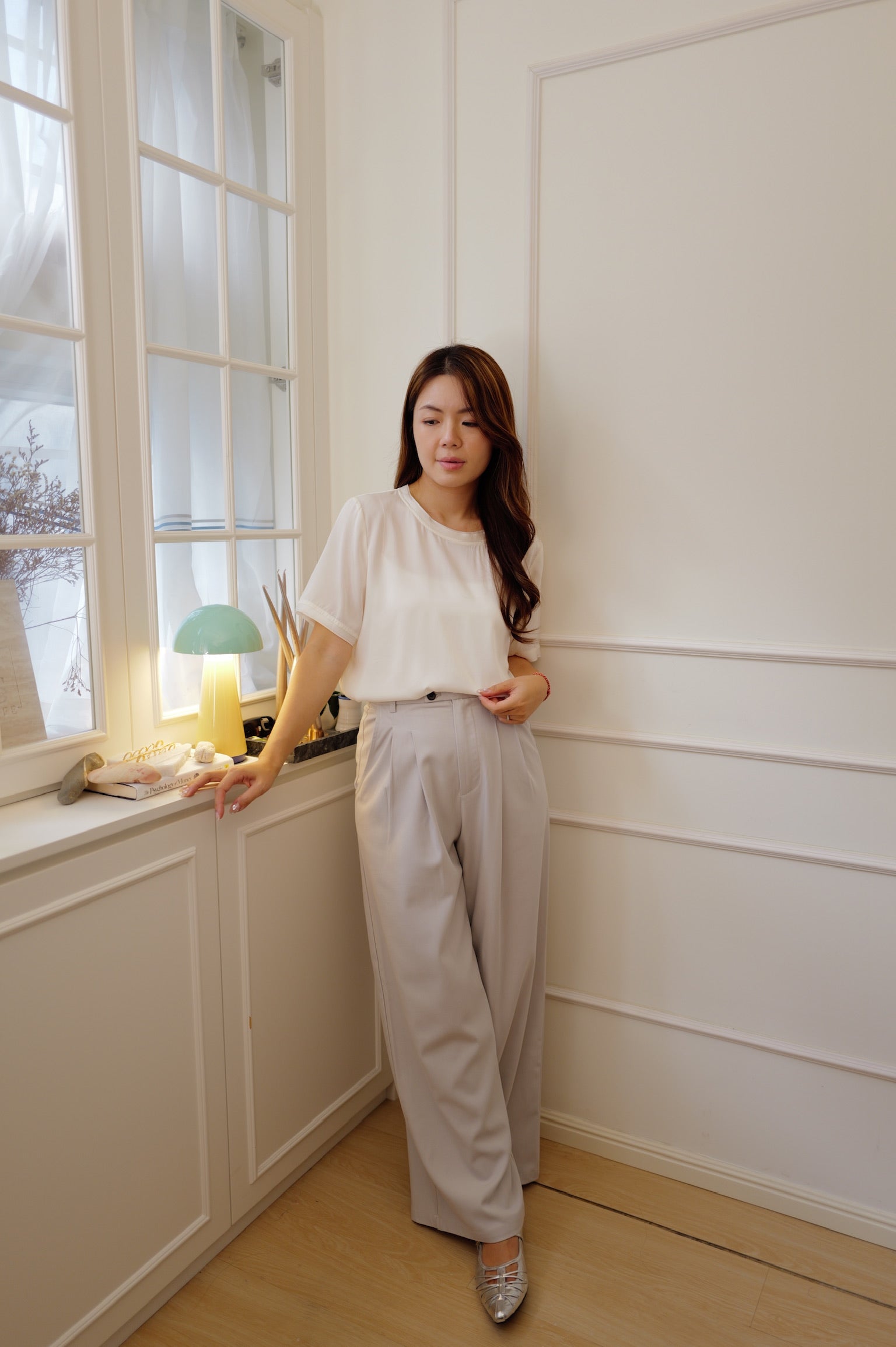 【LE ZANS PRIVÉ】 Pure Silk Gathered Short-Sleeve Top (100%Silk)[T0306]