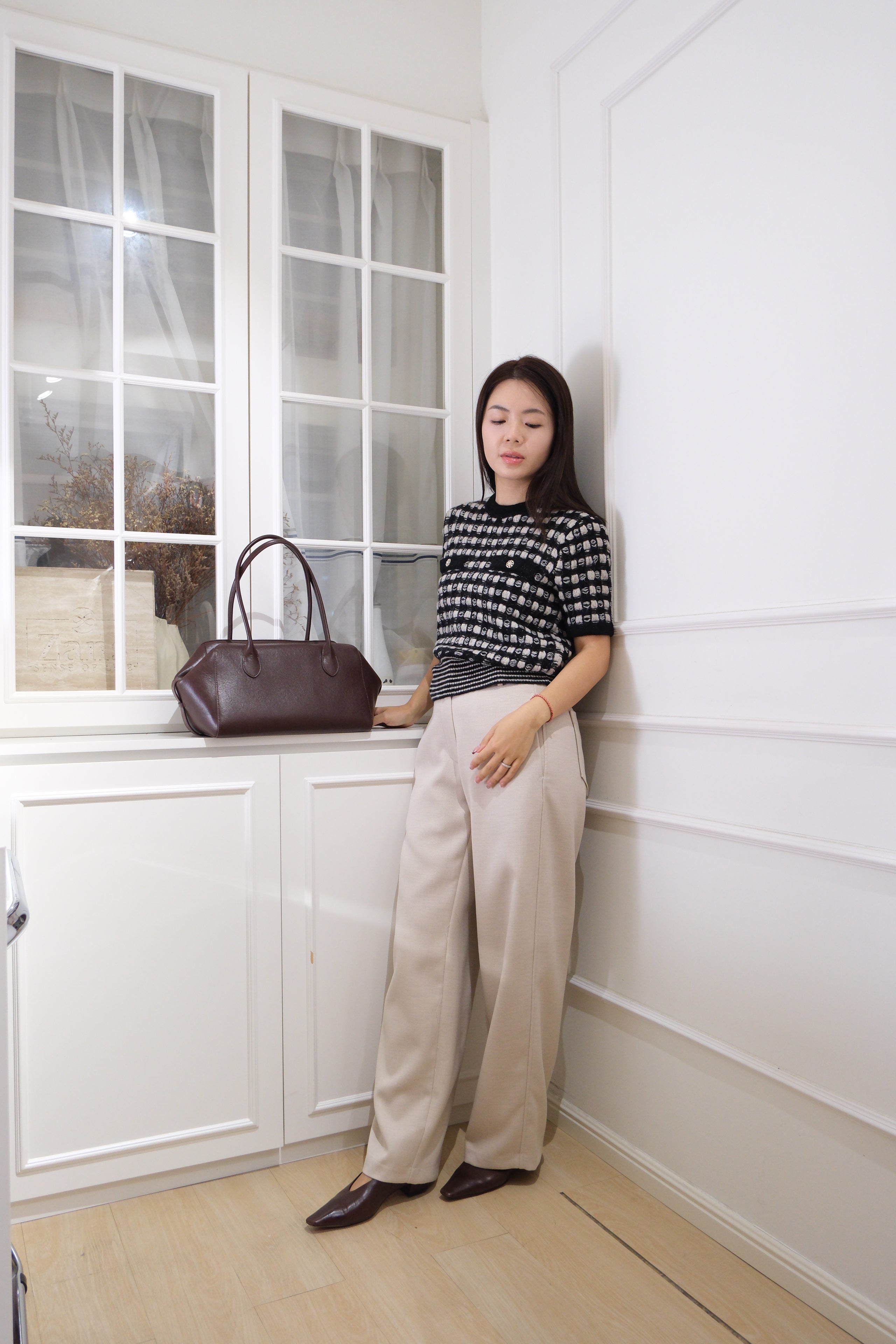 Vintage Plaid Knit Top (alpaca30%+wool49%) [T0134]