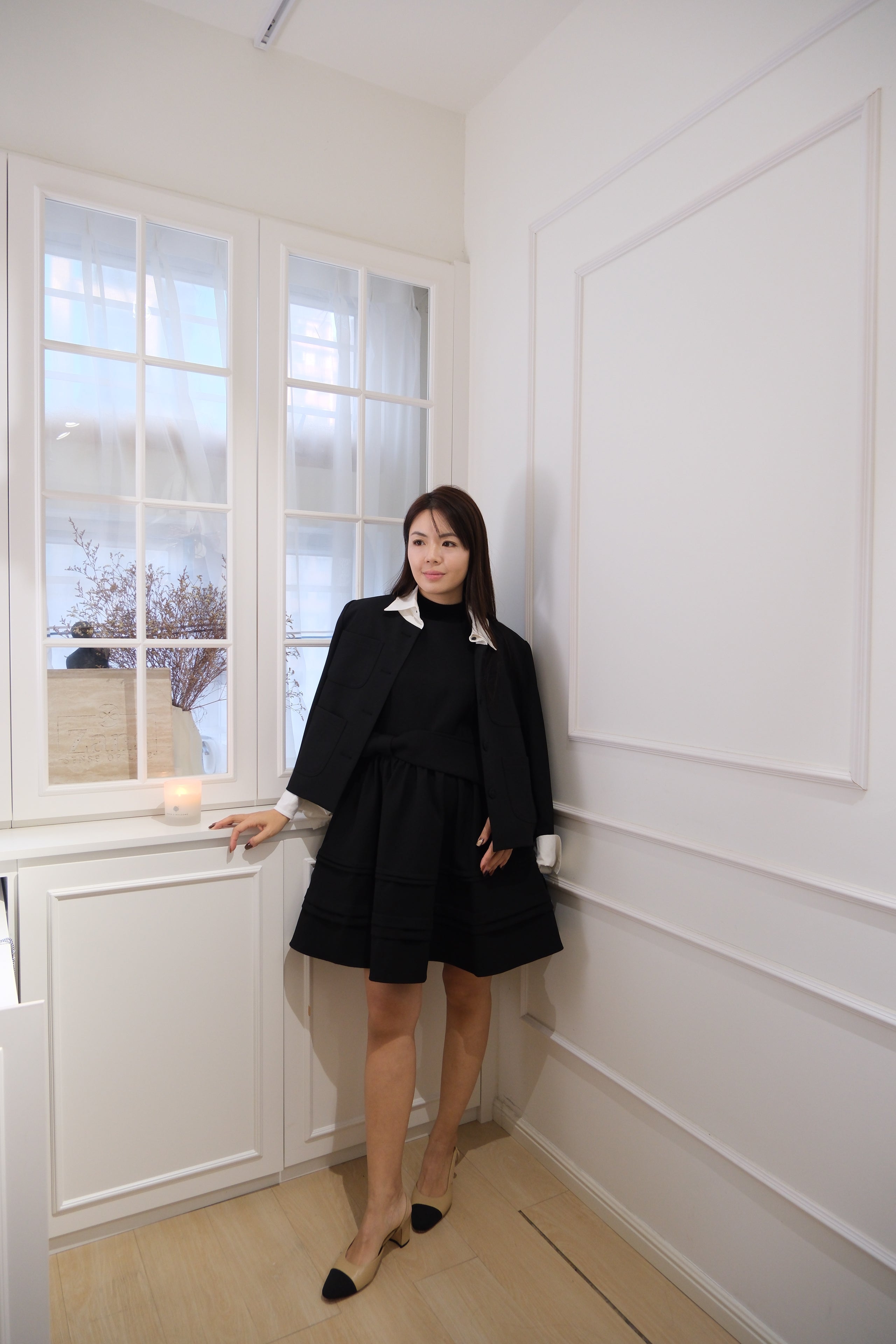 【LE ZANS BRAND COLLECTION】Black Bow-Accented Tiered Babydoll Dress [OPS0176]