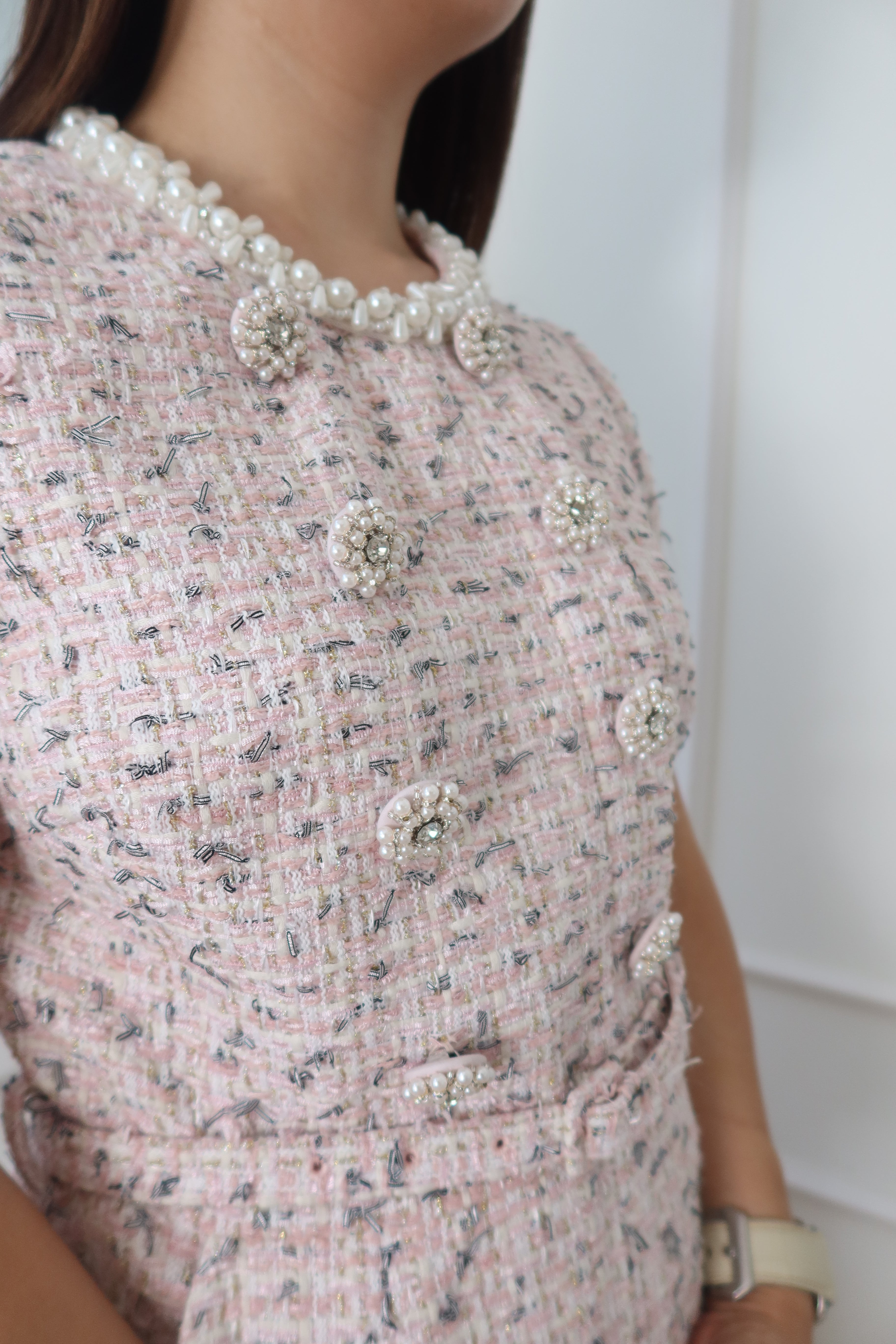 【LE ZANS BRAND COLLECTION】 Rosy Pearl Tweed Delight Dress [OPS0166]