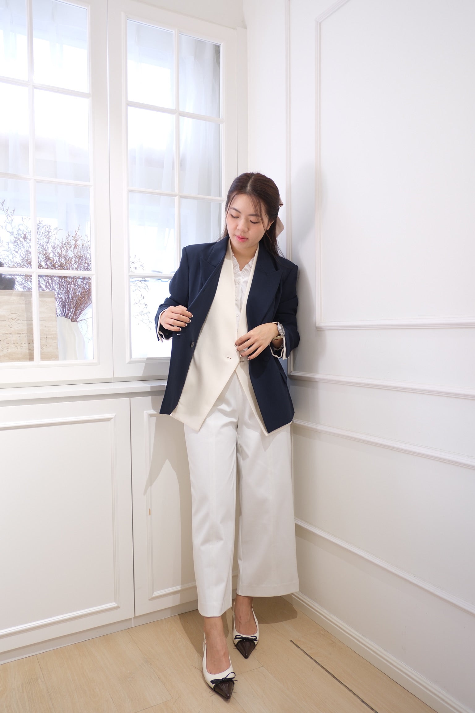 【LE ZANS BRAND COLLECTION】Navy Blue Contrast Blazer [J0118]