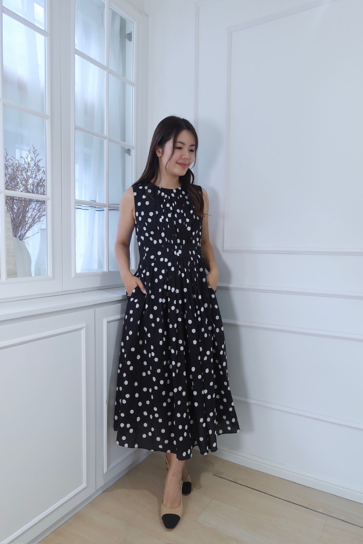 【LE ZANS BRAND COLLECTION】Polka Chic Sleeveless Maxi [OPS0151]