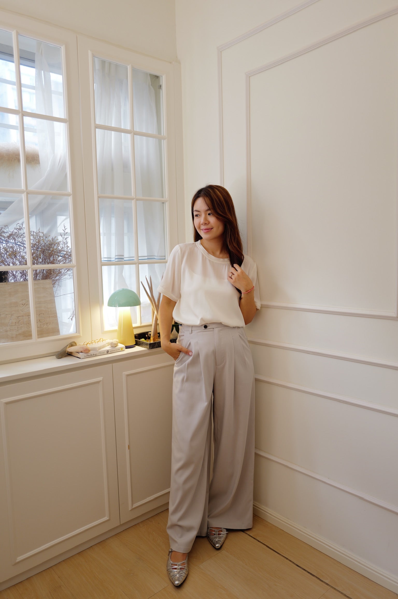 【LE ZANS PRIVÉ】 Pure Silk Gathered Short-Sleeve Top (100%Silk)[T0306]