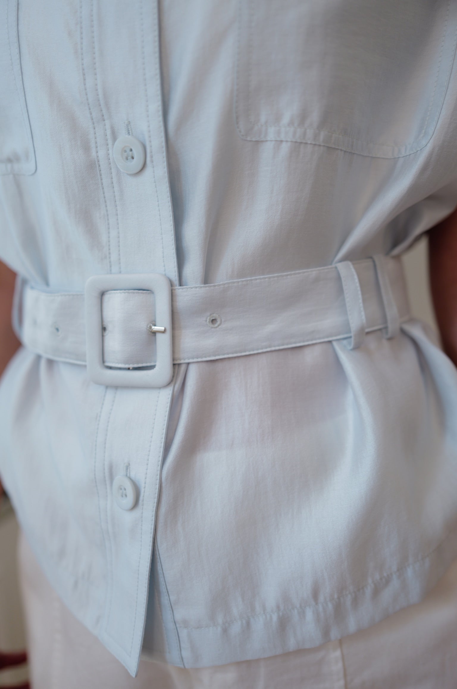 【LE ZANS BRAND COLLECTION】Pastel Sleeveless Belted Shirt [T0287]