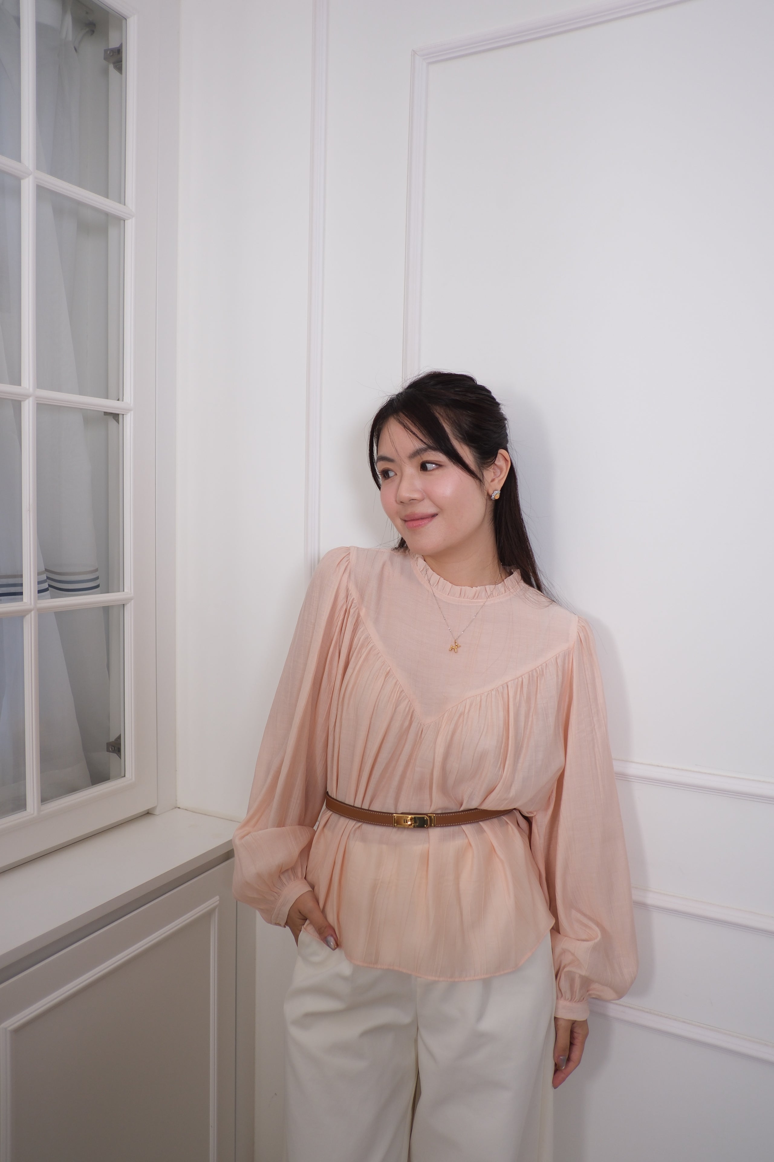 Ruffle Lace Insert Sheer Long Sleeve Top [T0262]