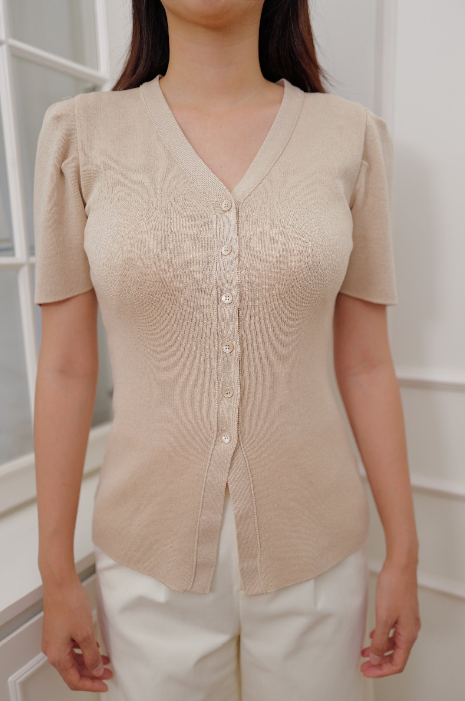Cream Puff Sleeve Knit Cardigan [T0281]