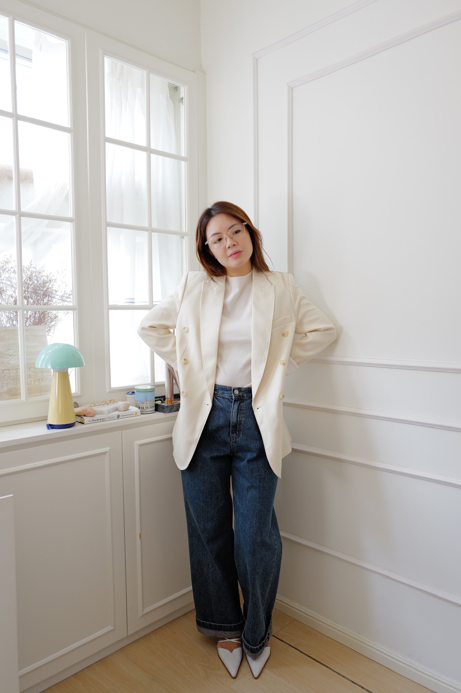 【LE ZANS PRIVÉ】Oversized Double-Breasted Blazer (59%wool,12%Silk) [J0147]