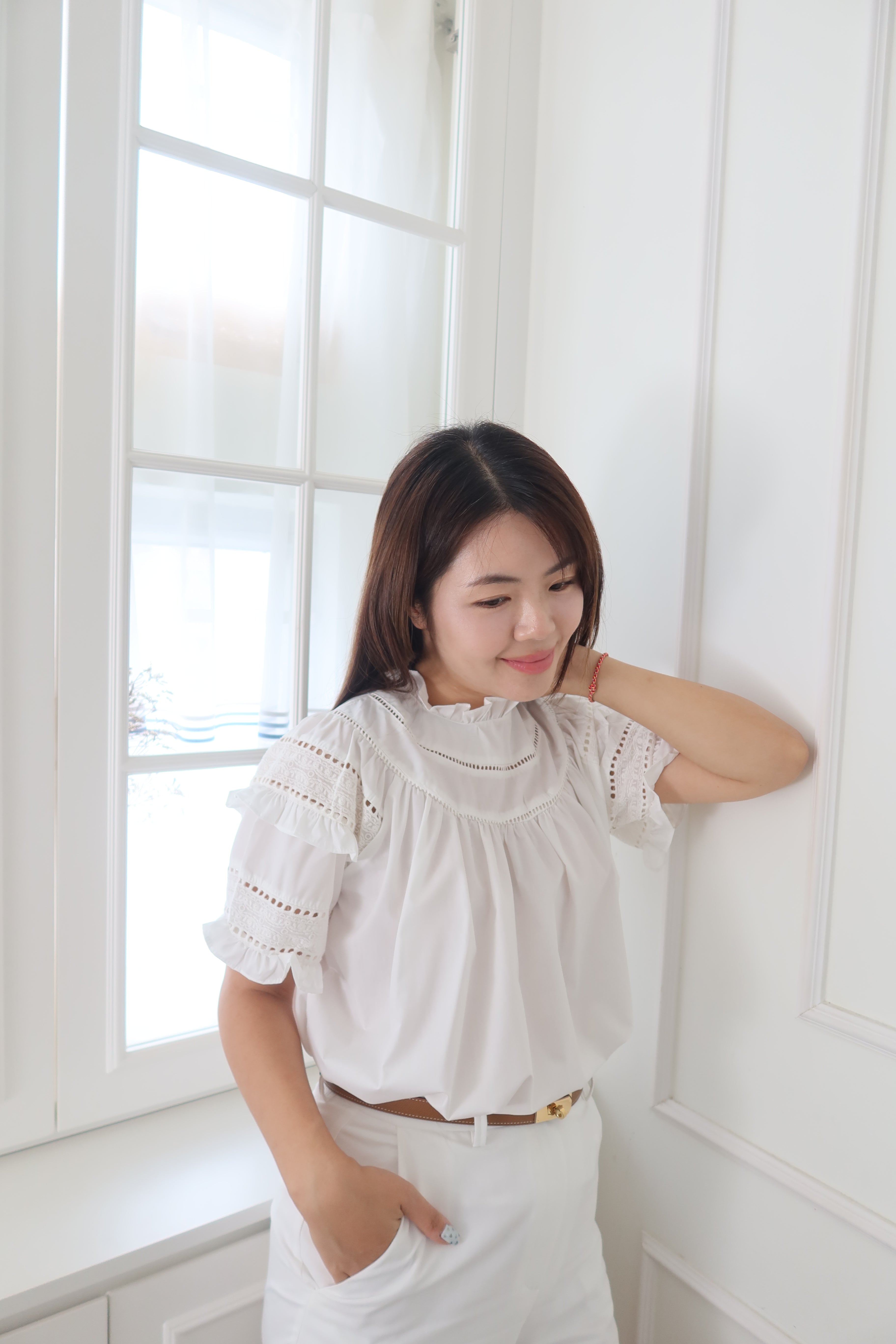 French Lace Edge Short Sleeve Top [T0199]