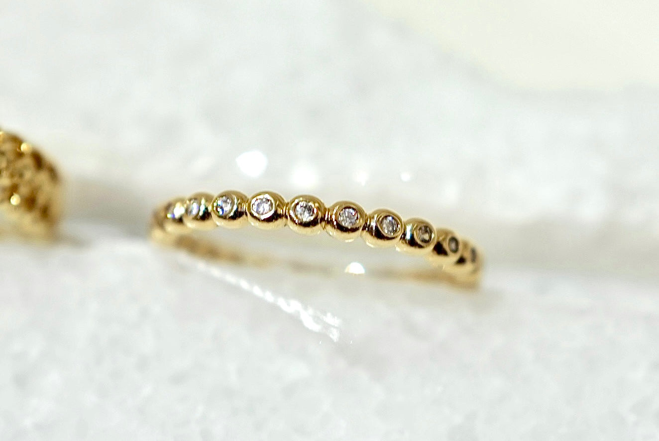 Minimalist Beaded Crystal Stacking Ring [A0006]