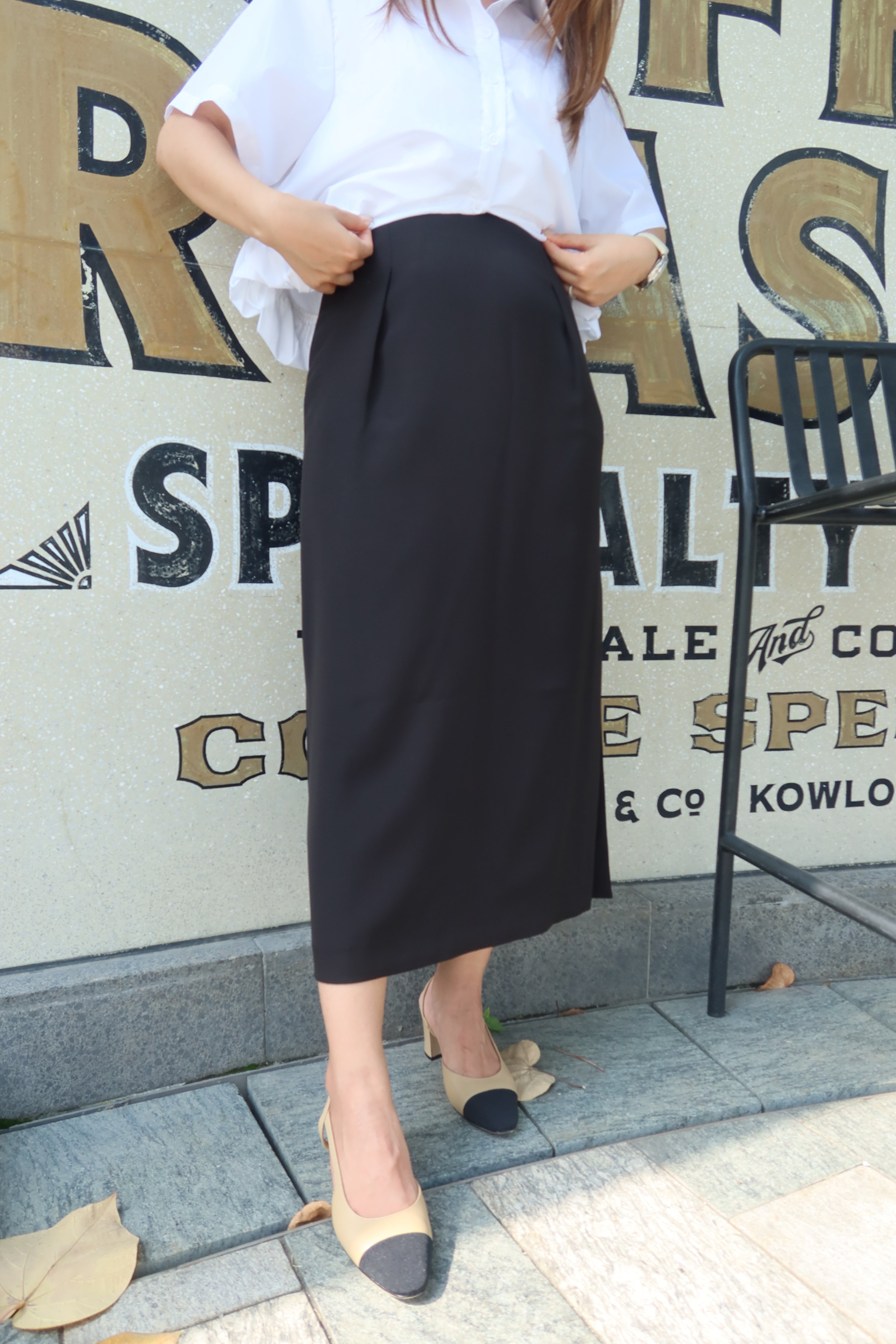 【LE ZANS BRAND COLLECTION】Pure Black Elegance Midi Skirt (32%silk)[SK0064]