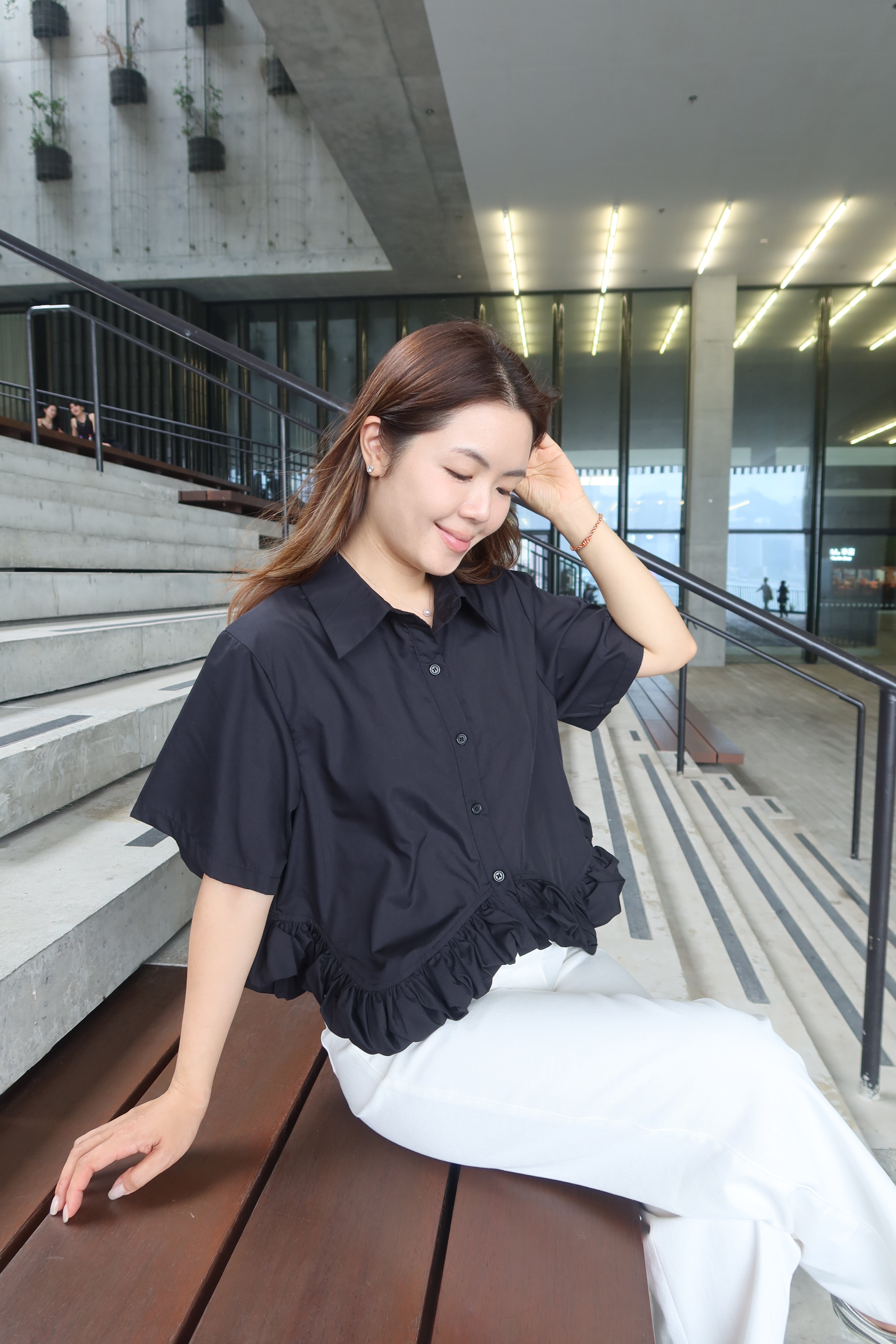 White Ruffle Trim Blouse [T0202]