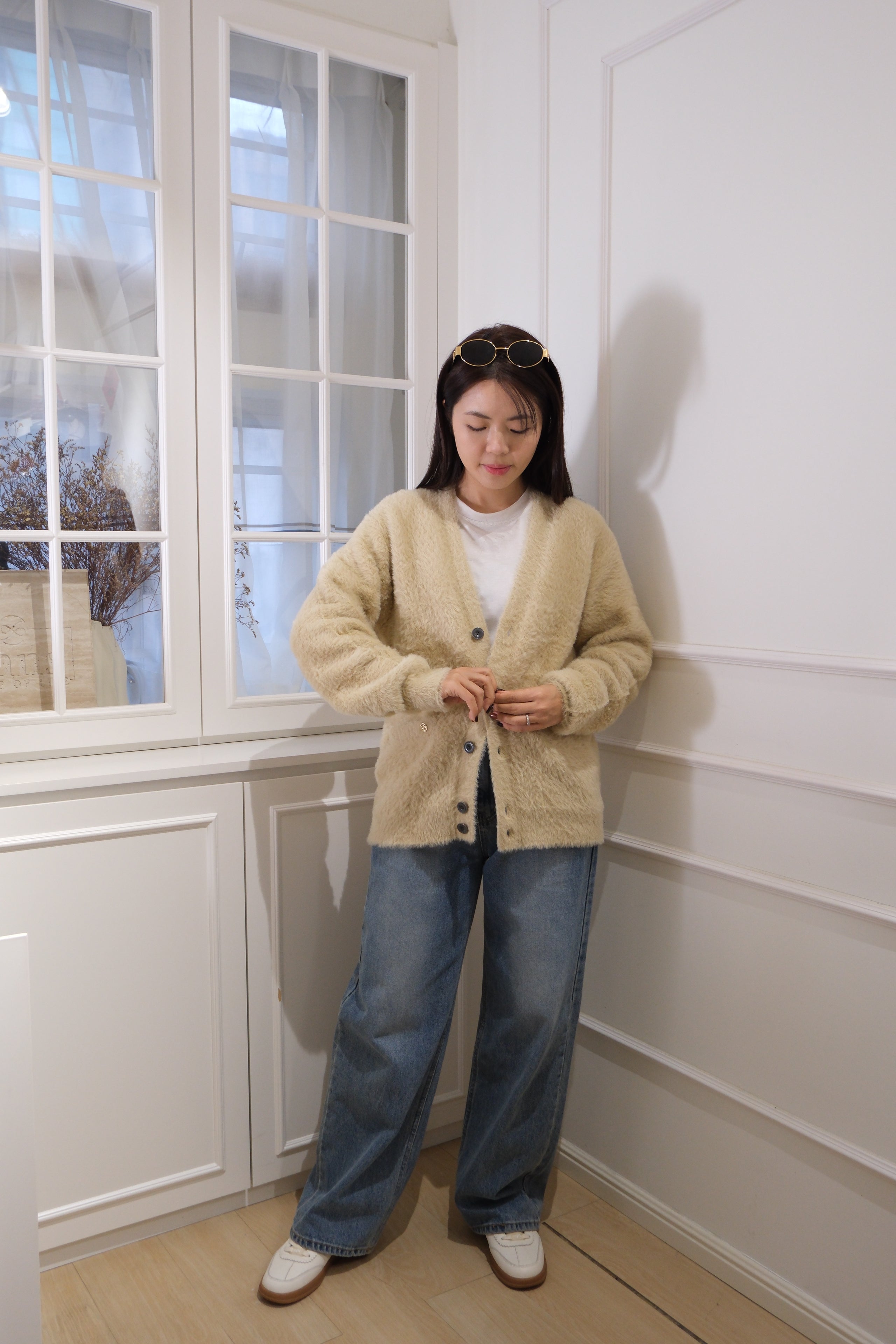 【LE ZANS BRAND COLLECTION】Fluffy Black Fuzzy Button Long Cardigan [J0130]