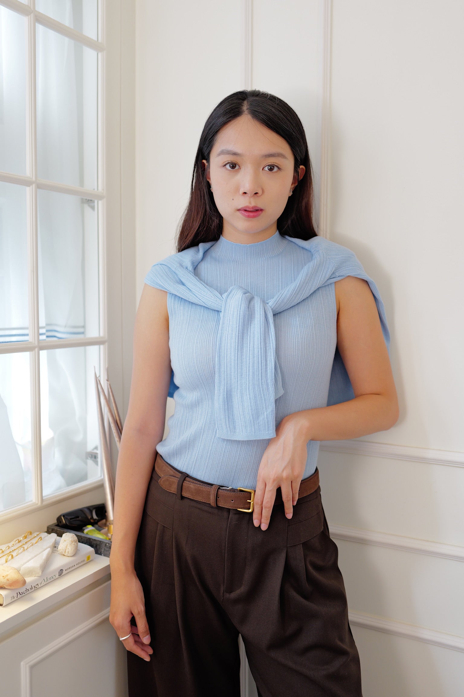 【LE ZANS PRIVÉ】Minimalist Two-Piece Ribbed Knit Cardigan Set (33% wool) [T0310]