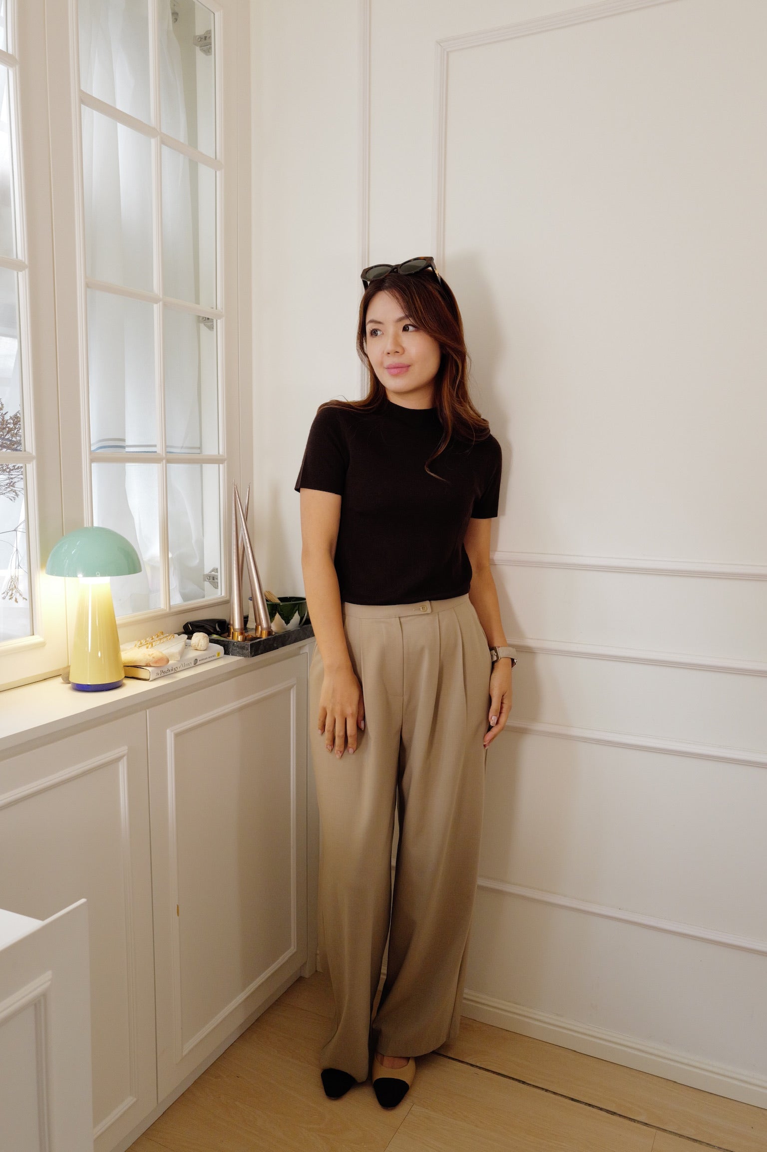 【LE ZANS PRIVÉ】Minimalist Mock-Neck Fine Knit Short-Sleeve Top (100%頂級德國揚子紗) [T0309]
