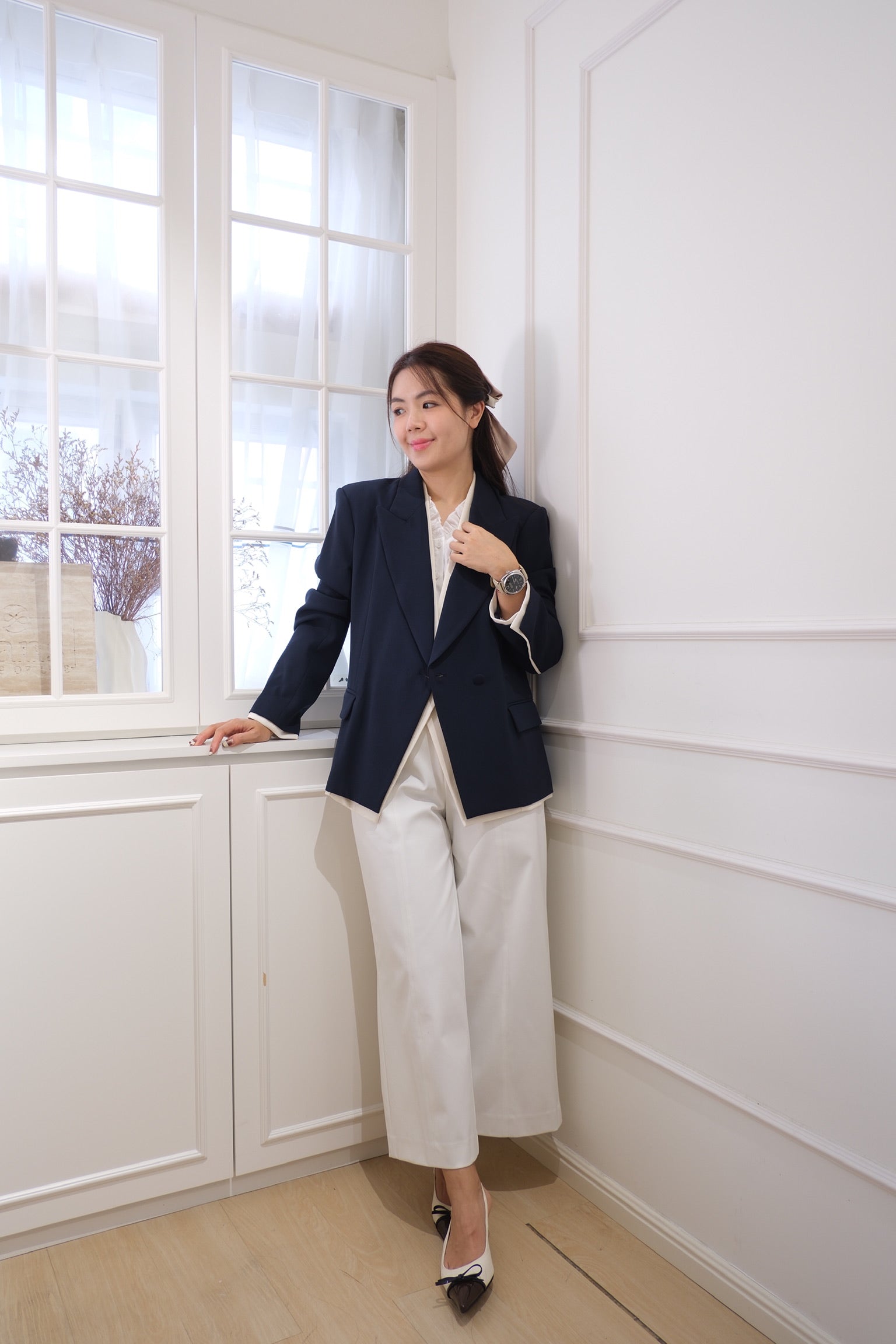 【LE ZANS BRAND COLLECTION】Navy Blue Contrast Blazer [J0118]