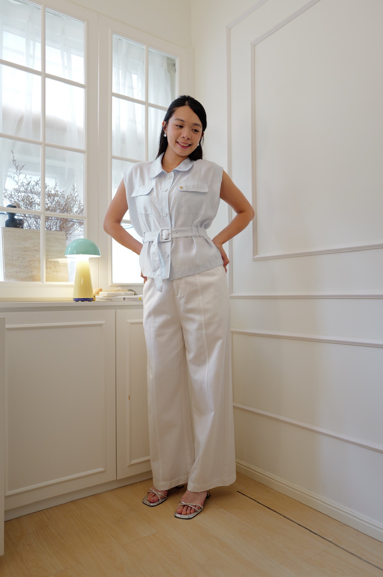 【LE ZANS BRAND COLLECTION】Pastel Sleeveless Belted Shirt [T0287]