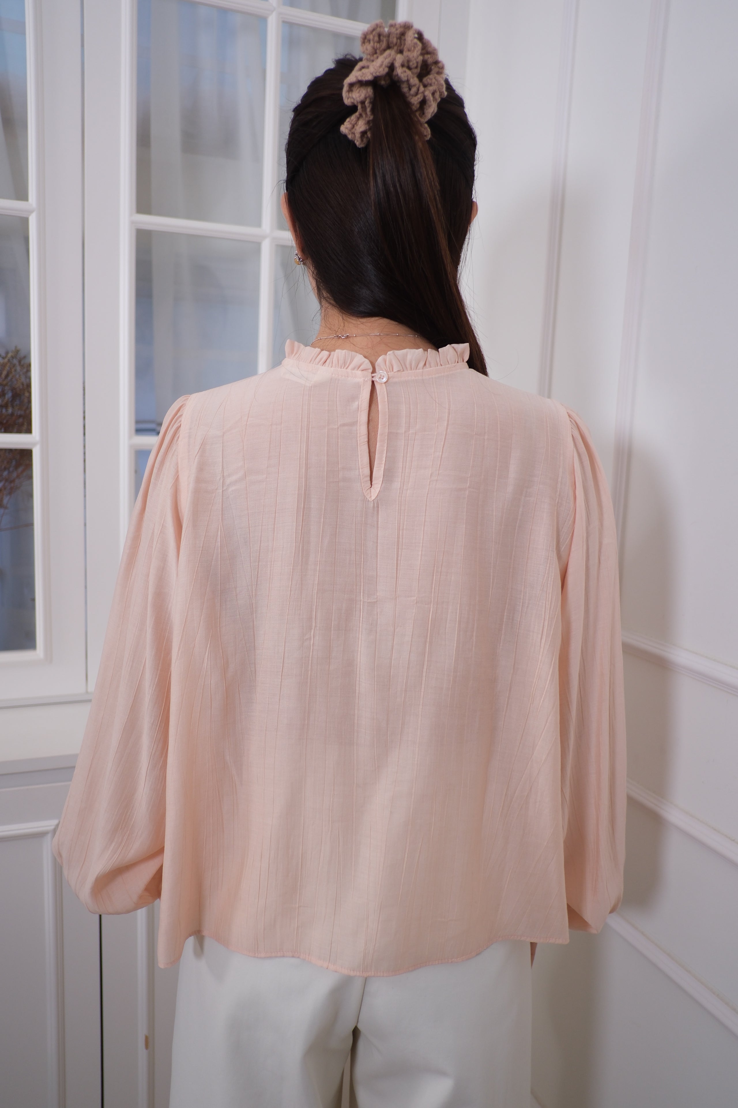 Ruffle Lace Insert Sheer Long Sleeve Top [T0262]