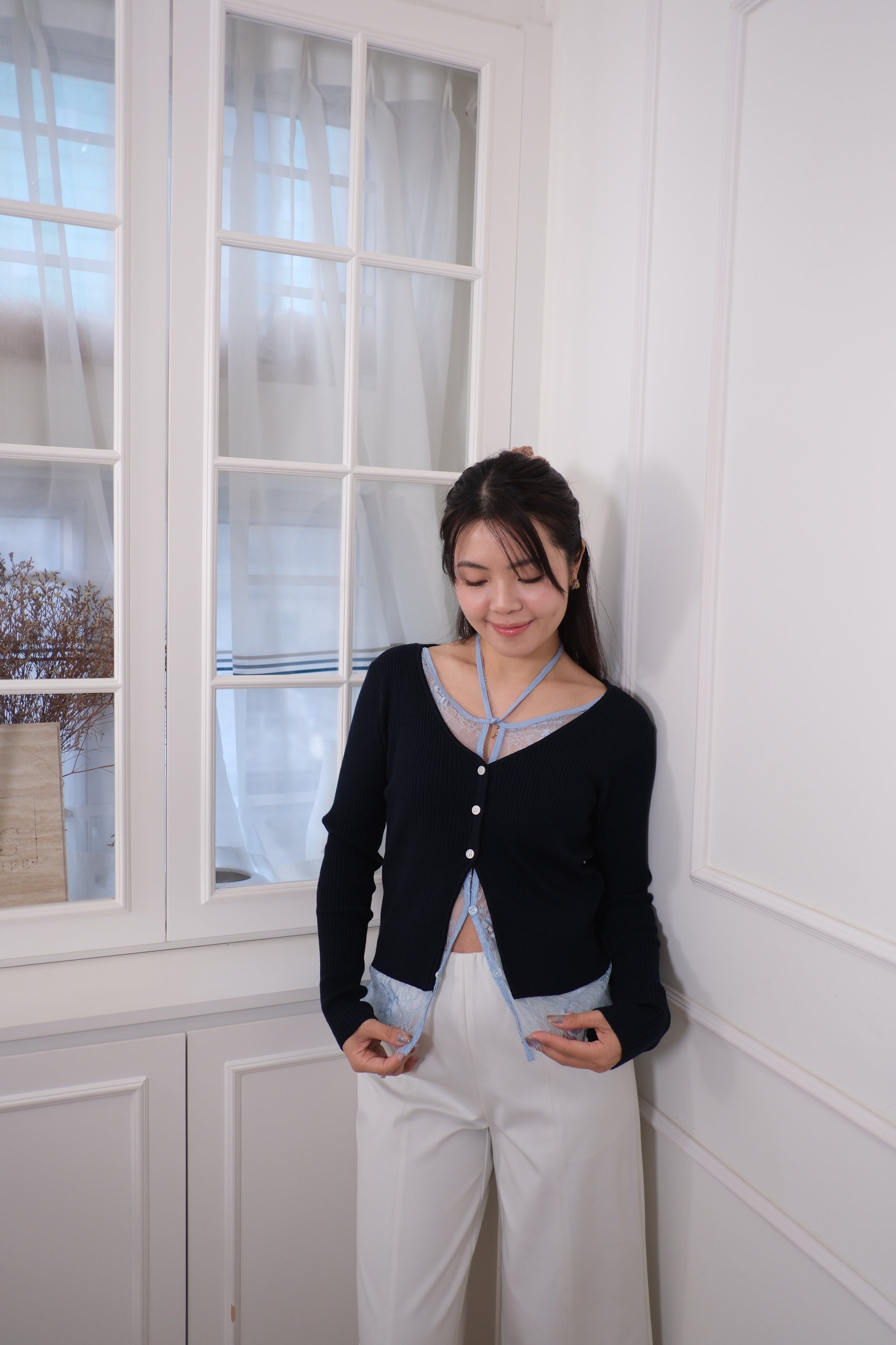 Lace Trim Open Cardigan [T0259]