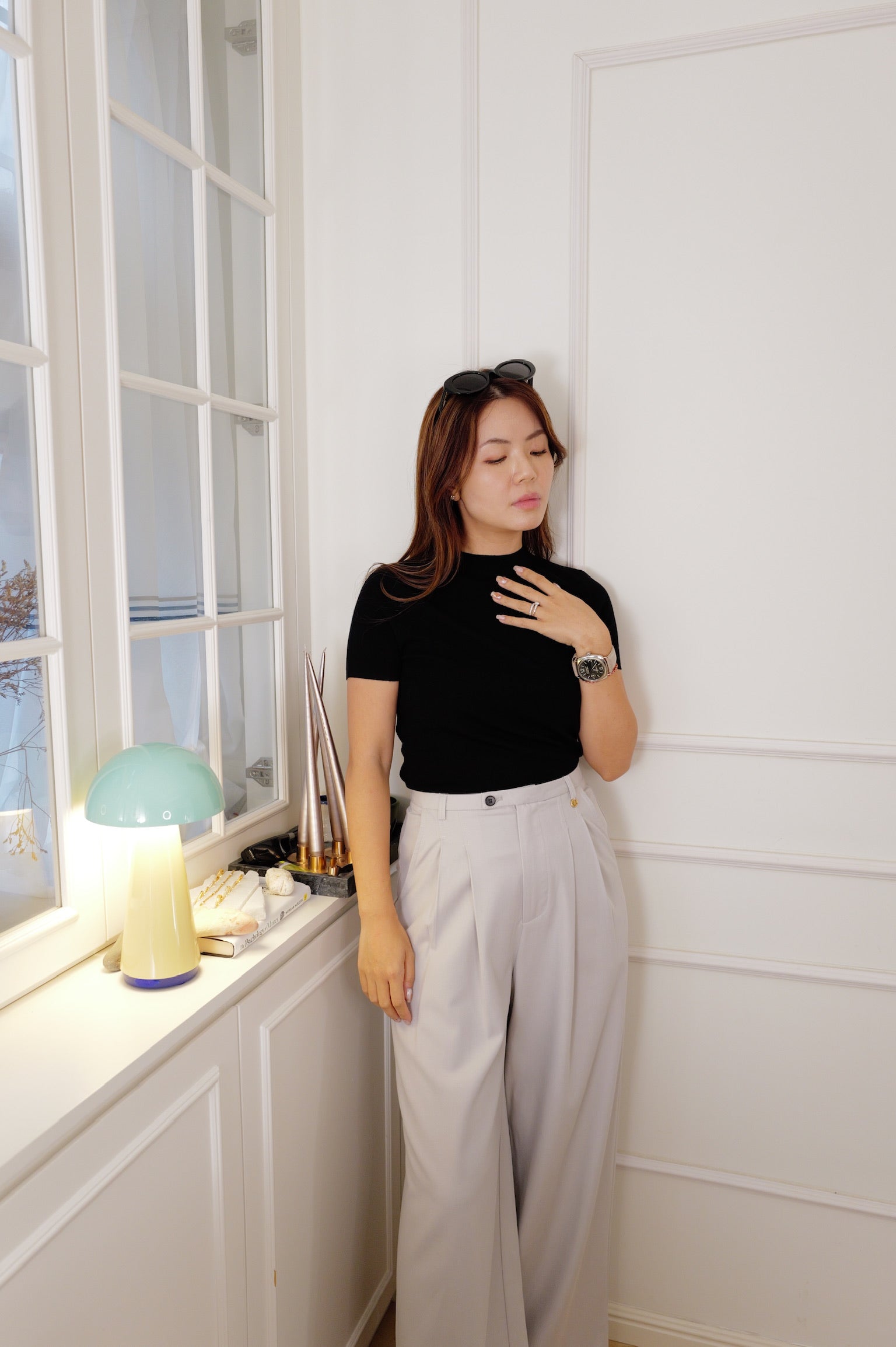 【LE ZANS PRIVÉ】Minimalist Mock-Neck Fine Knit Short-Sleeve Top (100%頂級德國揚子紗) [T0309]