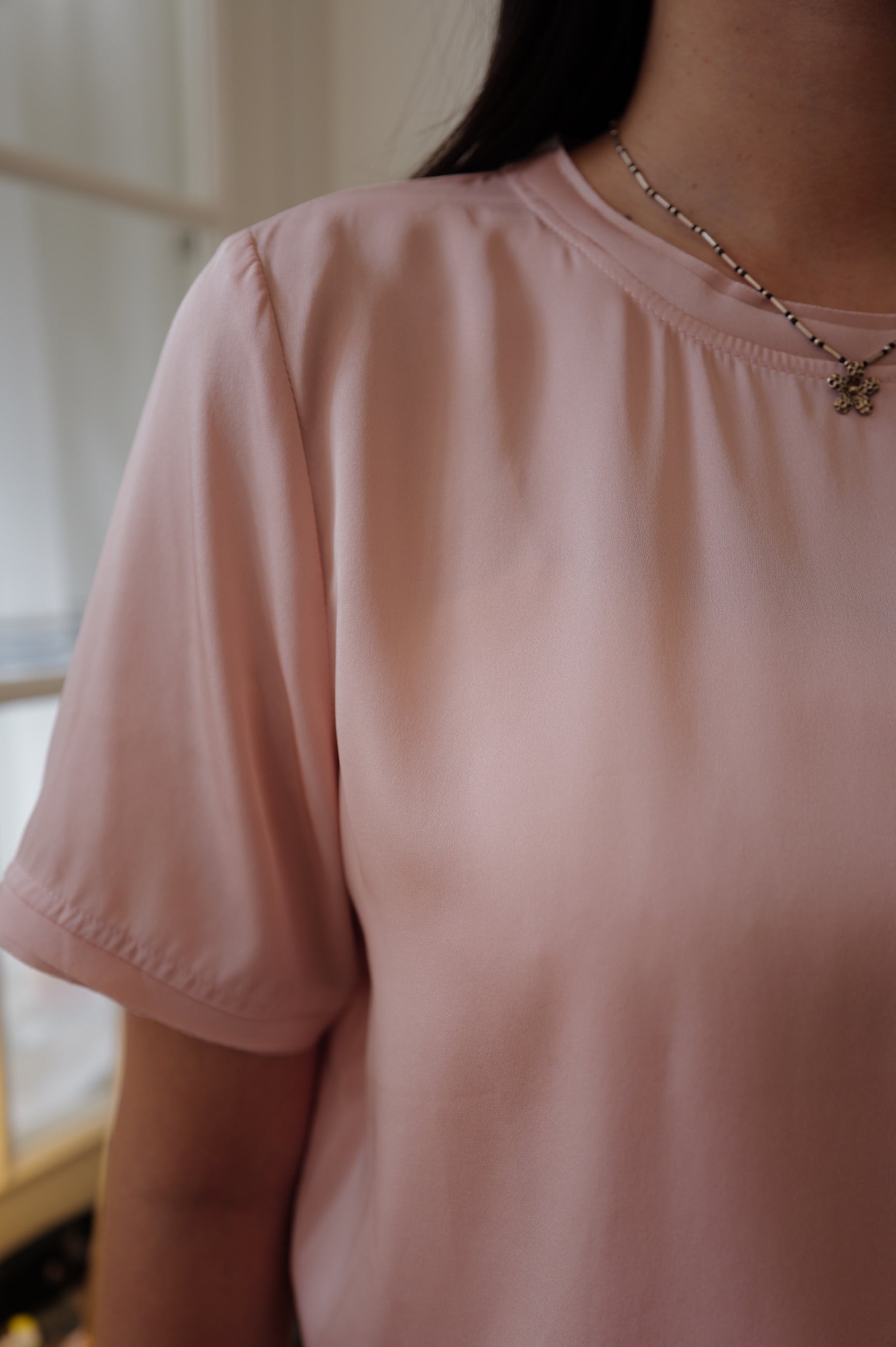 【LE ZANS PRIVÉ】 Pure Silk Gathered Short-Sleeve Top (100%Silk)[T0306]