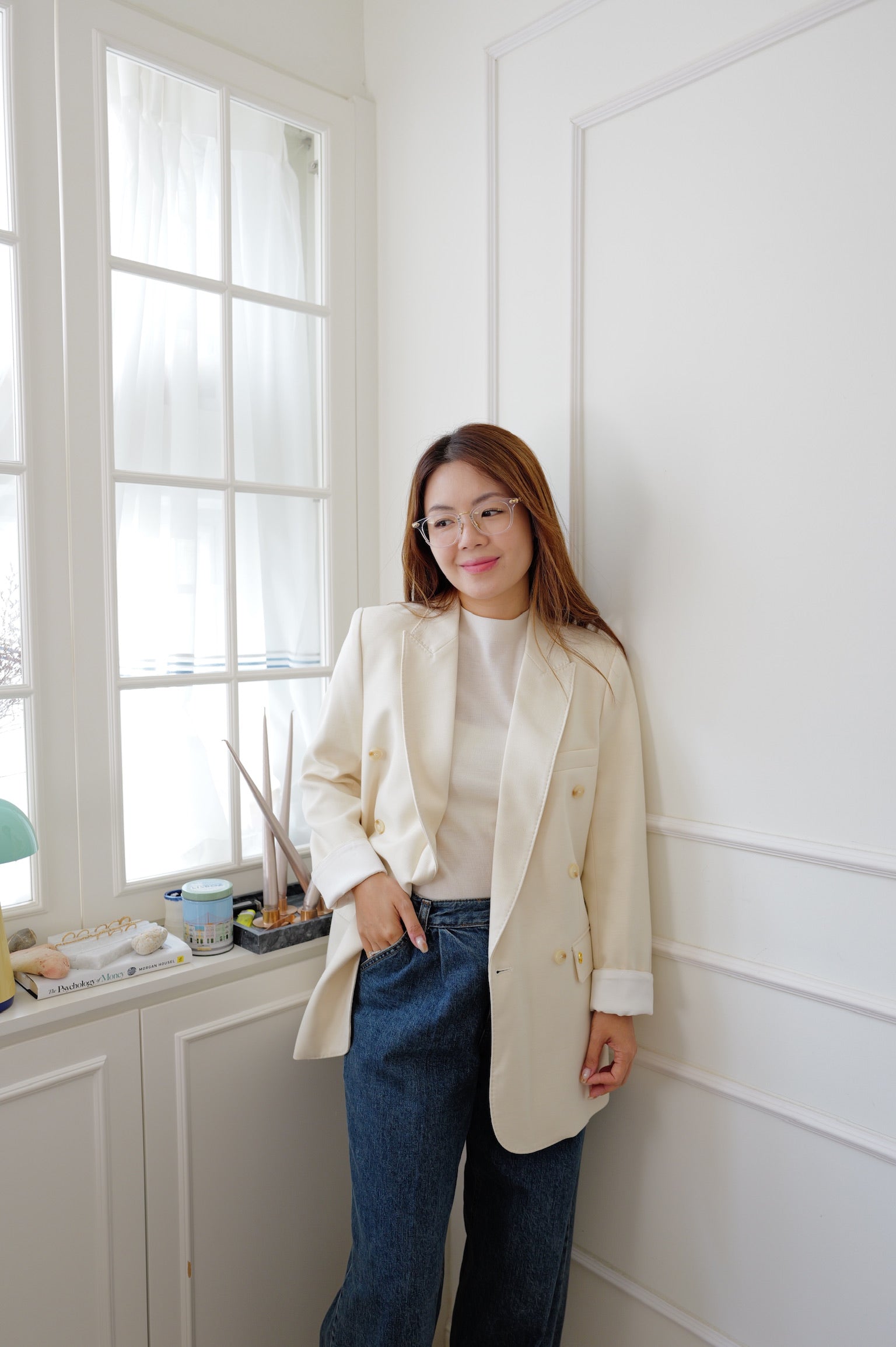 【LE ZANS PRIVÉ】Oversized Double-Breasted Blazer (59%wool,12%Silk) [J0147]